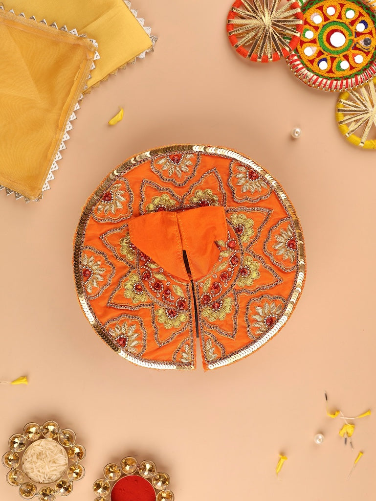 Divya Raas Handmade Orange Laddu Gopal Dress - Designer Poshak for Kanha Ji, Bal Gopal & Krishna Ji | Fancy Janmashtami Outfit