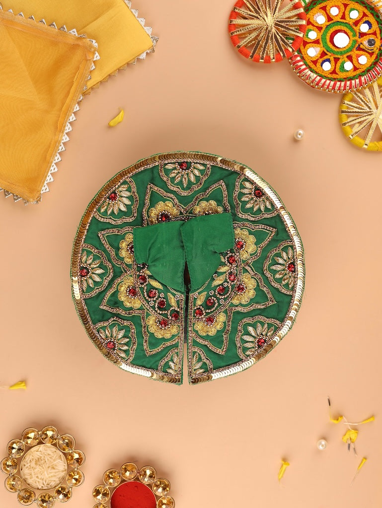 Handmade Divya Raas Green Laddu Gopal Dress - Designer Kanha Ji Poshak for Janmashtami, Fancy Bal Gopal Dress, Krishna Ji Outfit