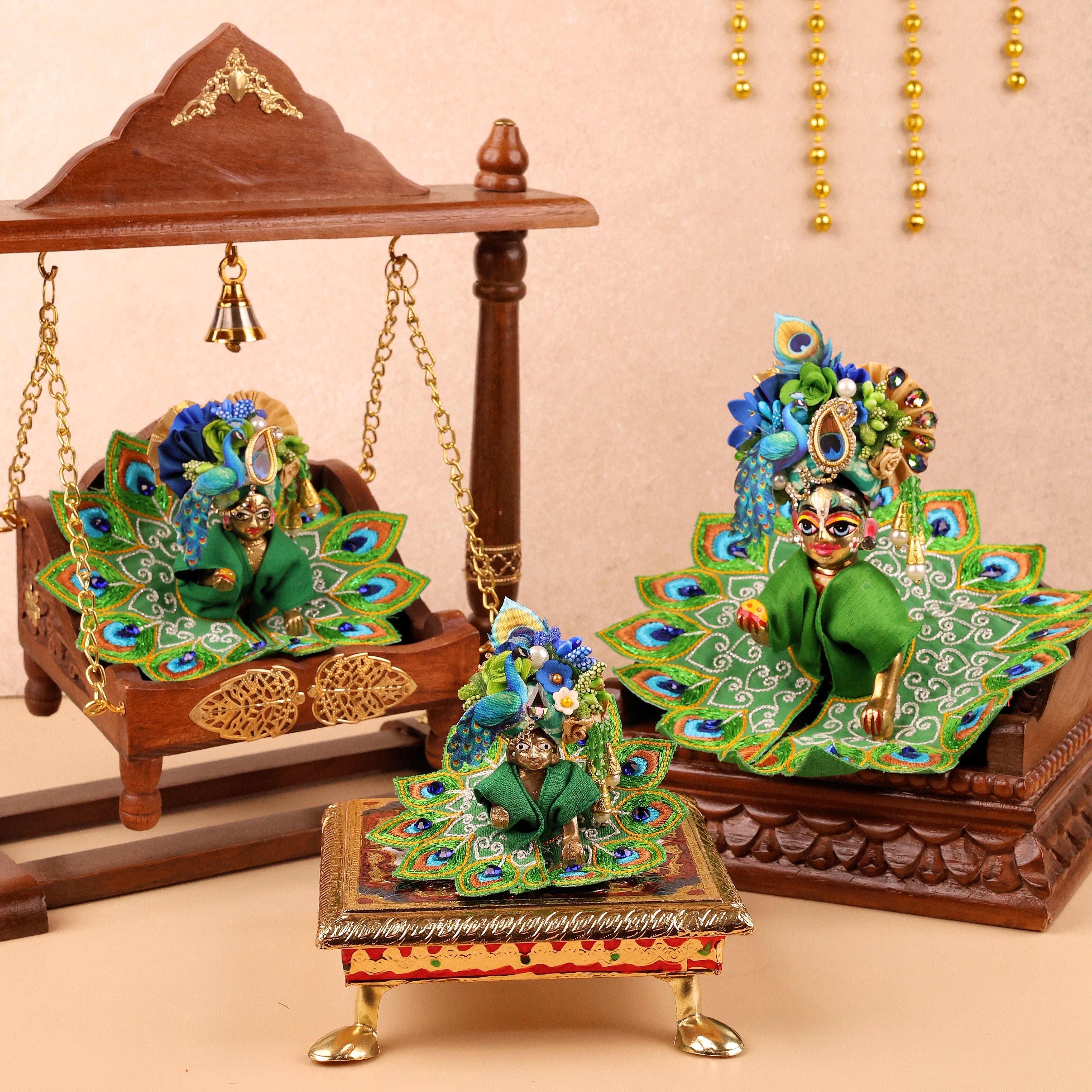 Handmade Green Mulmul Cotton Laddu Gopal Dress | Designer Kanha Ji Poshak for Janmashtami | Fancy Bal Gopal Dress & Krishna Ji Outfit