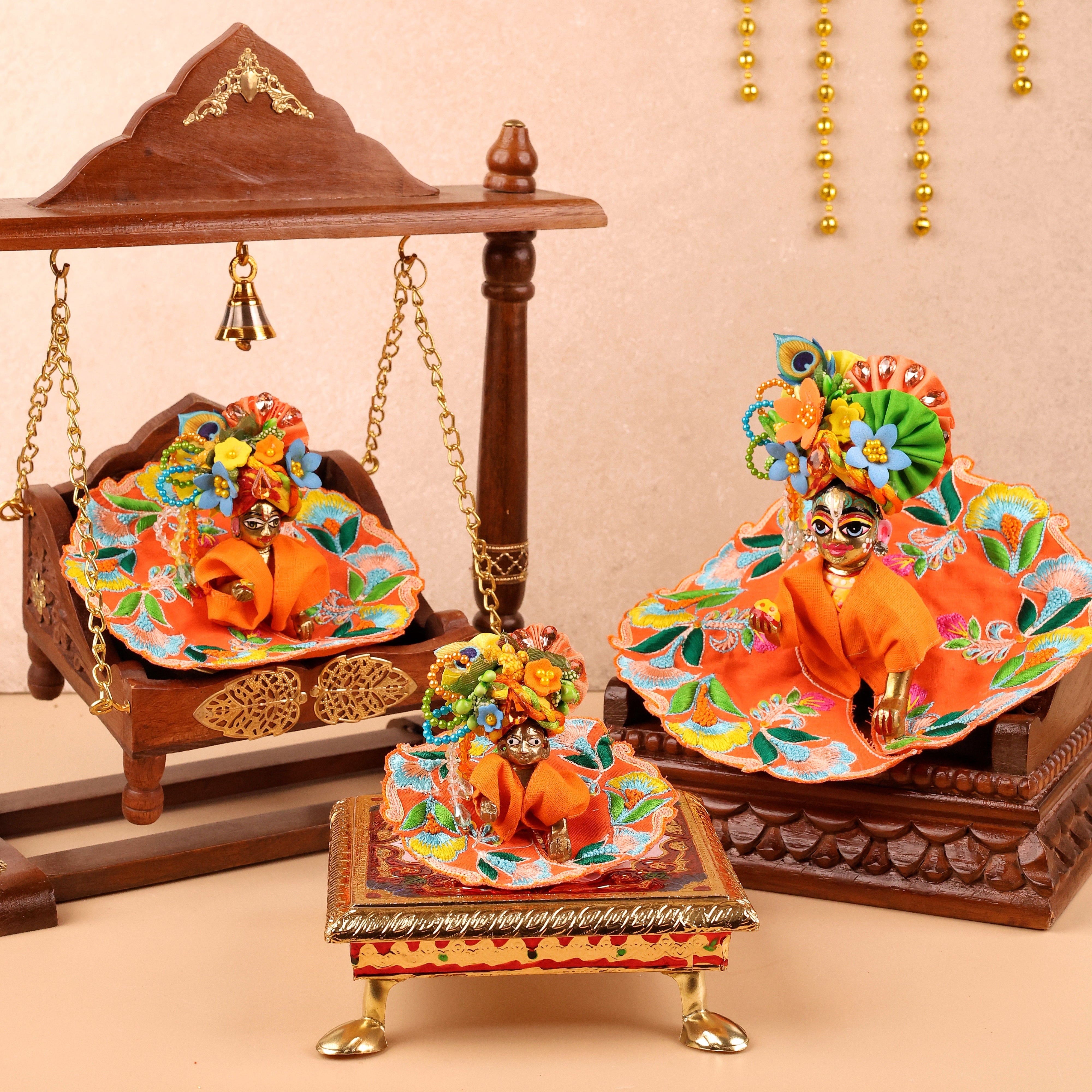 Handmade Orange Mulmul Cotton Laddu Gopal Dress - Designer Kanha Ji Poshak for Janmashtami, Fancy Bal Gopal Dress, Krishna Ji Outfit