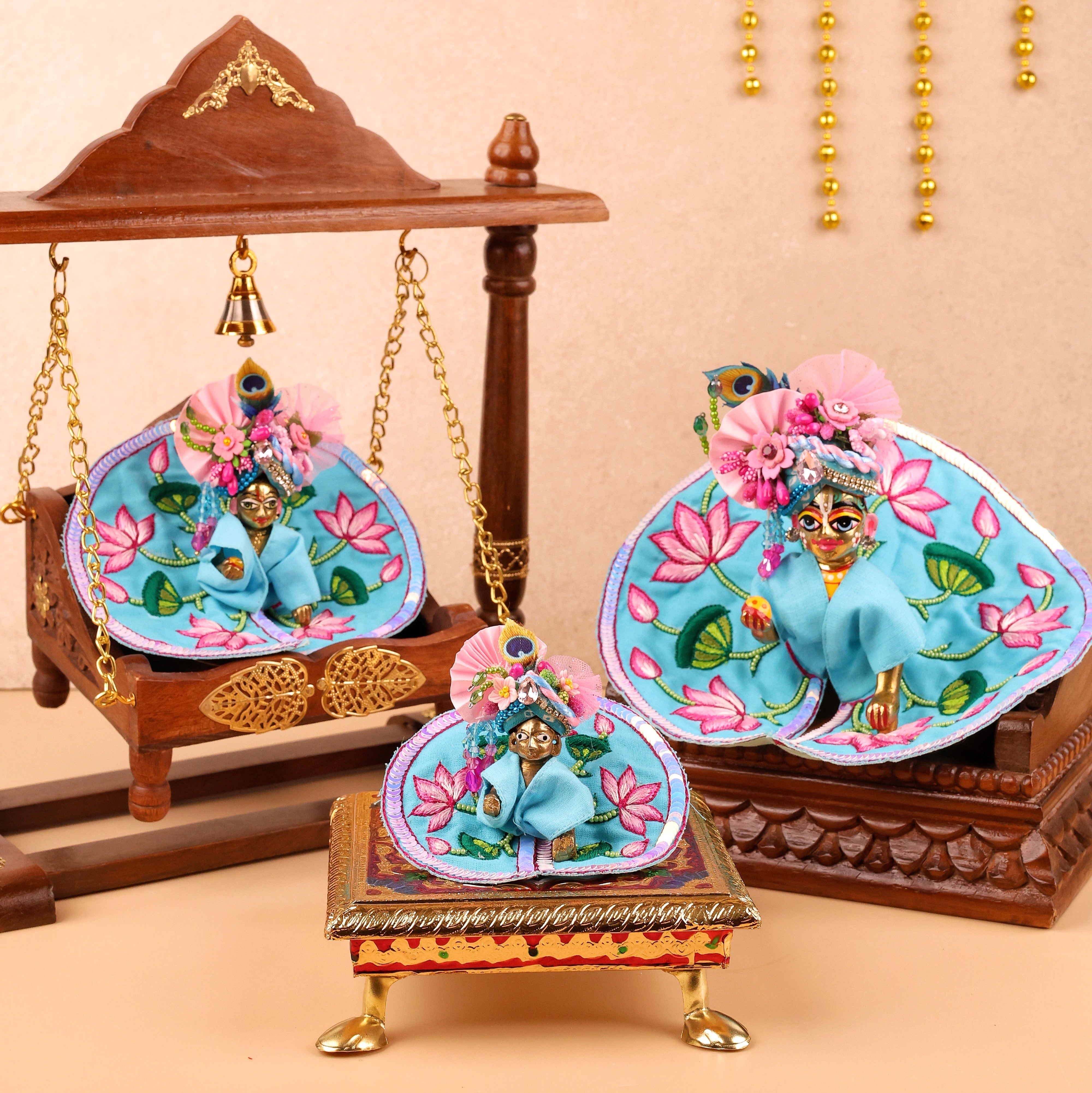 Handmade Light Blue Mulmul Cotton Laddu Gopal Dress | Designer Kanha Ji Poshak for Janmashtami | Fancy Bal Gopal Dress & Krishna Ji Outfit