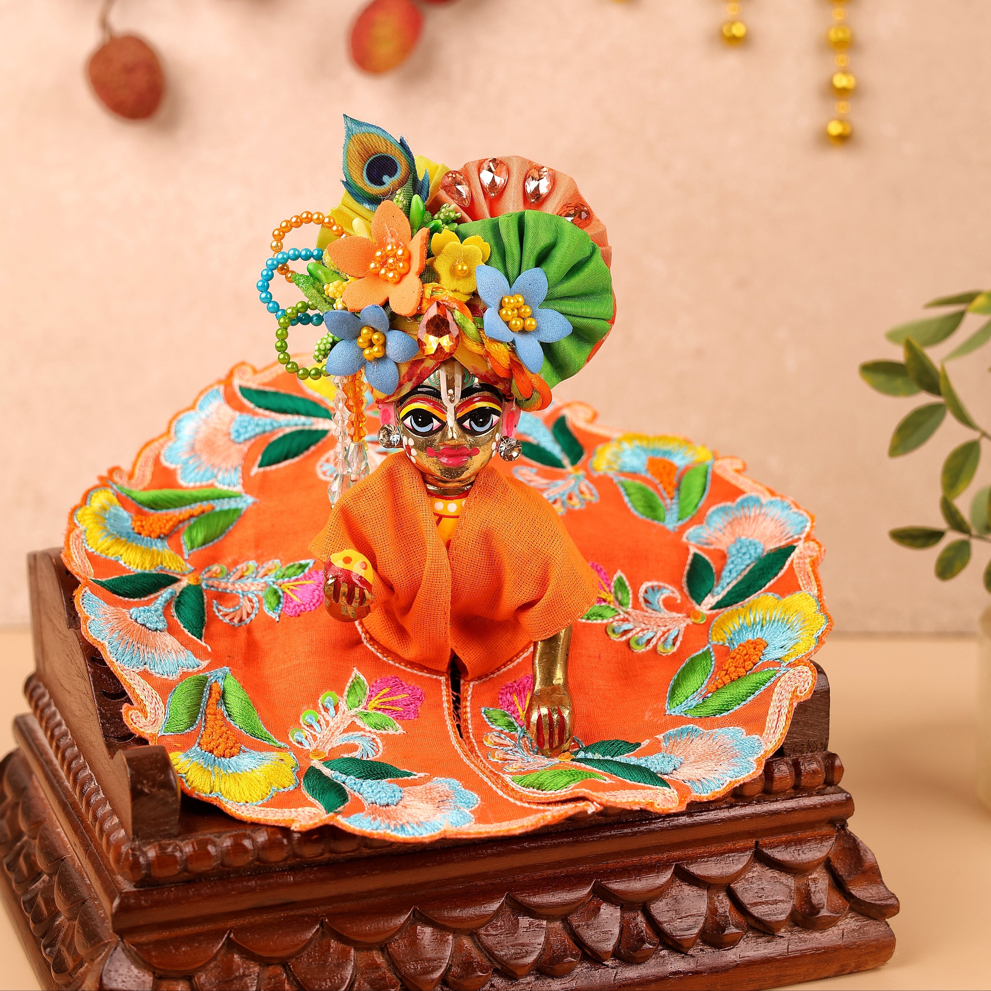 Handmade Orange Mulmul Cotton Laddu Gopal Dress - Designer Kanha Ji Poshak for Janmashtami, Fancy Bal Gopal Dress, Krishna Ji Outfit