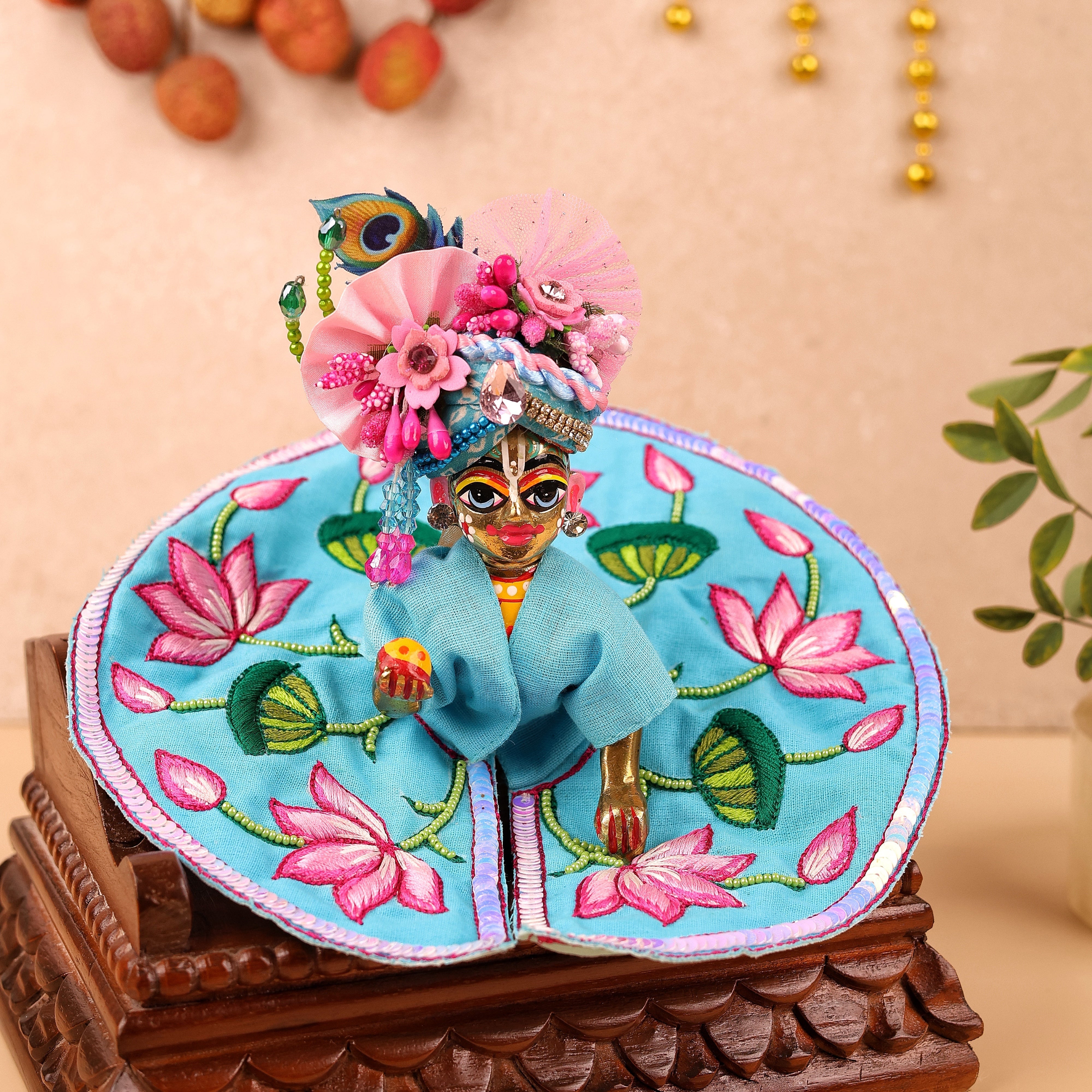 Handmade Light Blue Mulmul Cotton Laddu Gopal Dress | Designer Kanha Ji Poshak for Janmashtami | Fancy Bal Gopal Dress & Krishna Ji Outfit