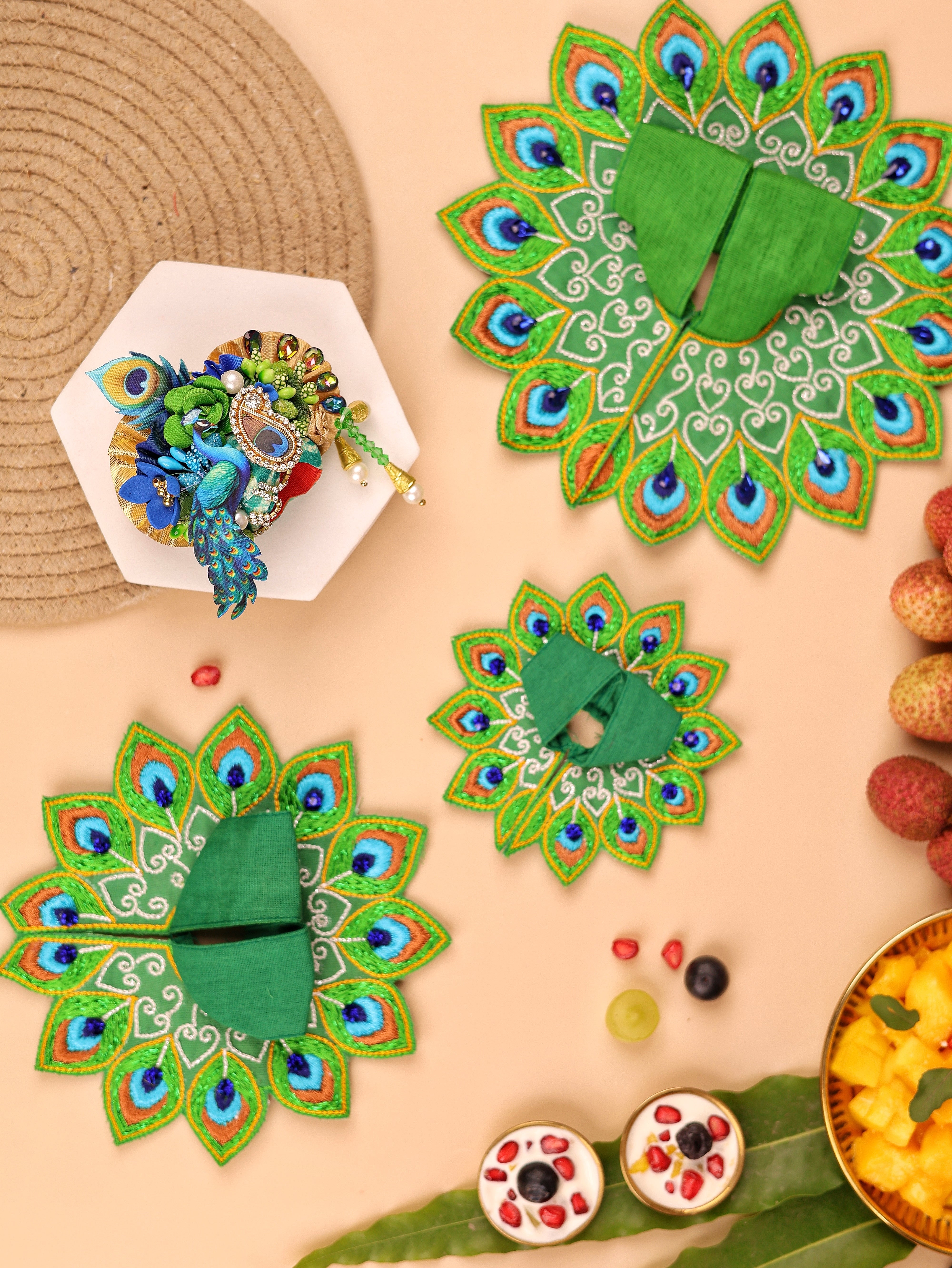 Handmade Green Mulmul Cotton Laddu Gopal Dress | Designer Kanha Ji Poshak for Janmashtami | Fancy Bal Gopal Dress & Krishna Ji Outfit