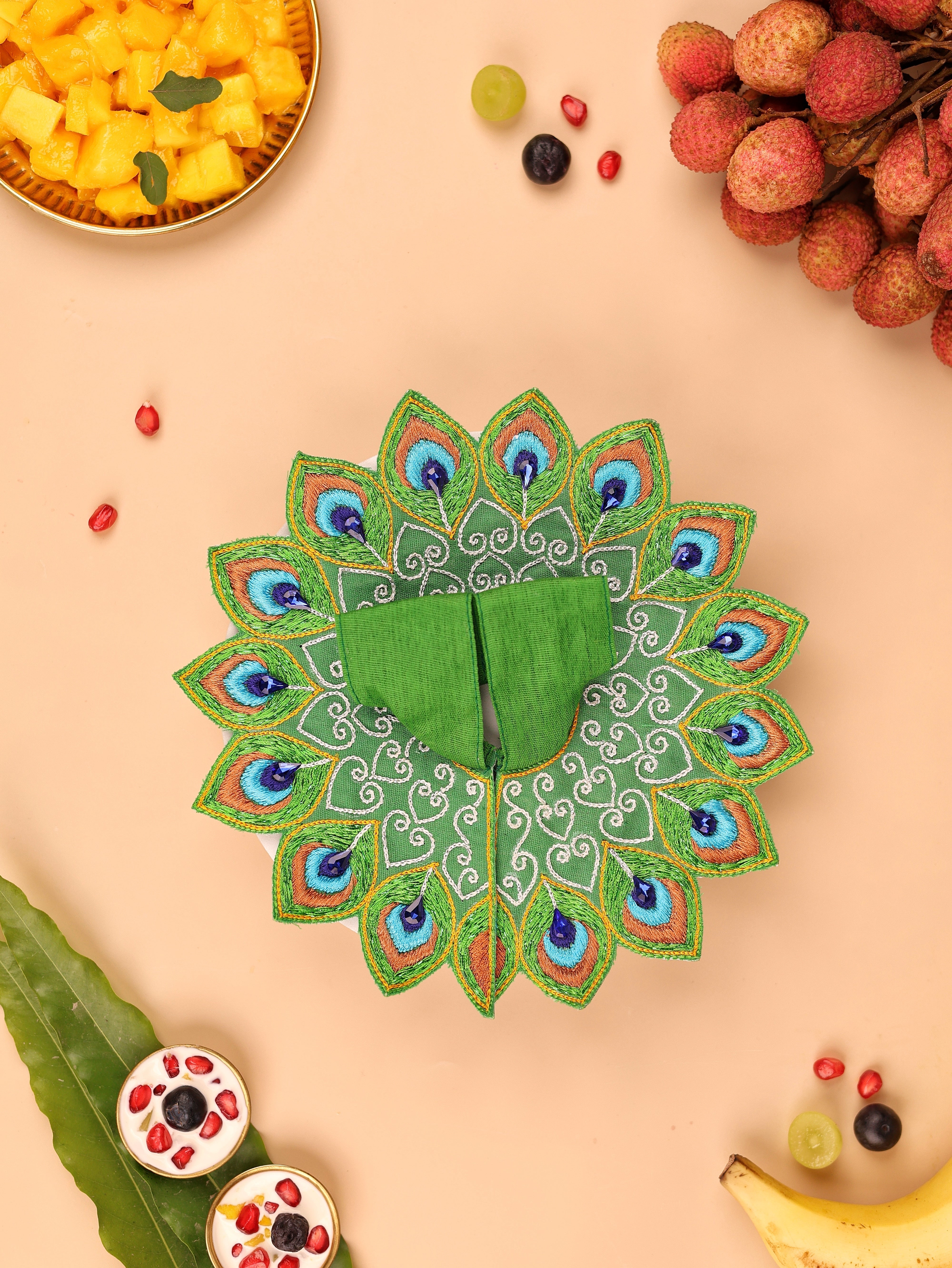 Handmade Green Mulmul Cotton Laddu Gopal Dress | Designer Kanha Ji Poshak for Janmashtami | Fancy Bal Gopal Dress & Krishna Ji Outfit