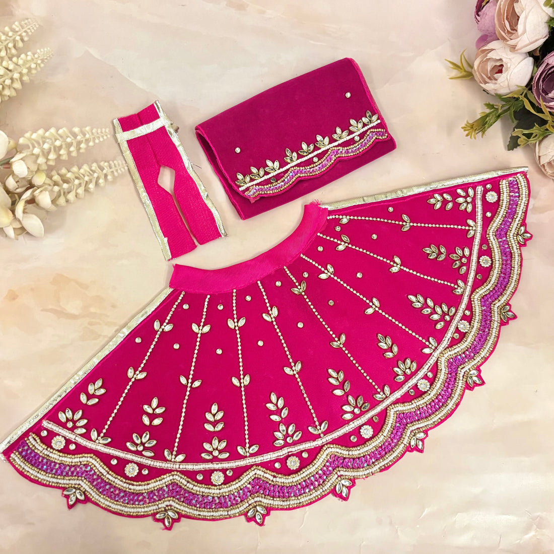 Handmade Kanakrekha Mata Rani Dress - Designer Laddu Gopal Poshak, Fancy Krishna Ji Dress for Janmashtami, Bal Gopal & Kanha Ji Celebrations