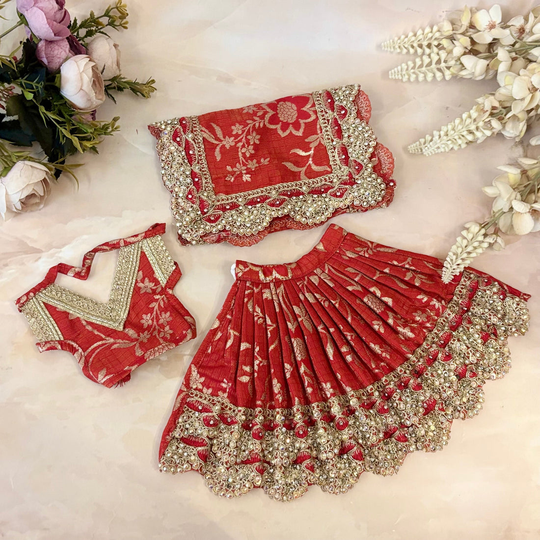 Handmade Rajkanika Mata Rani Dress - Designer Laddu Gopal Dress, Fancy Kanha Ji Poshak for Janmashtami, Bal Gopal & Krishna Ji Dress