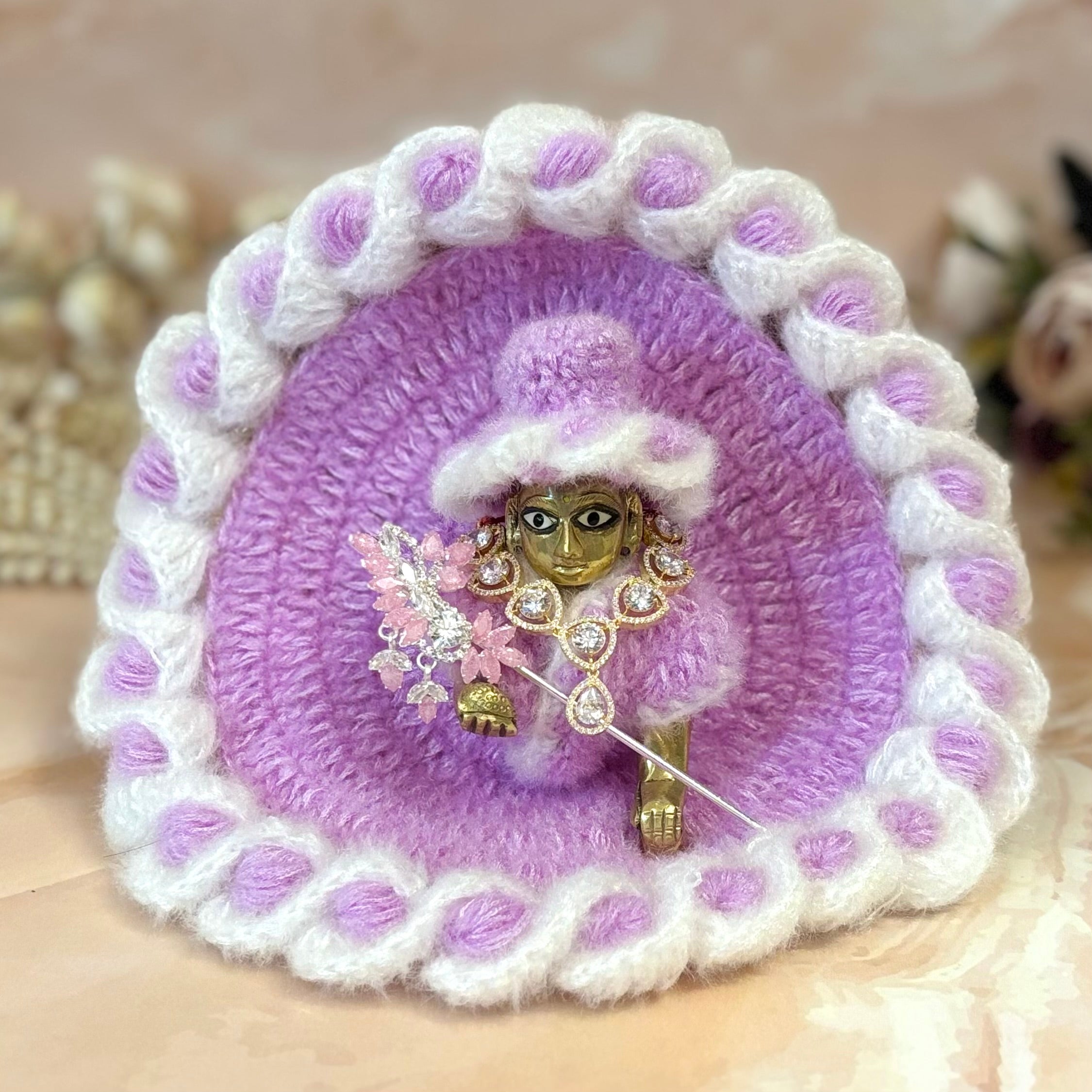 Handmade Lavender Woollen Laddu Gopal Dress - Designer Kanha Ji Poshak for Janmashtami, Fancy Bal Gopal Dress, Krishna Ji Outfit