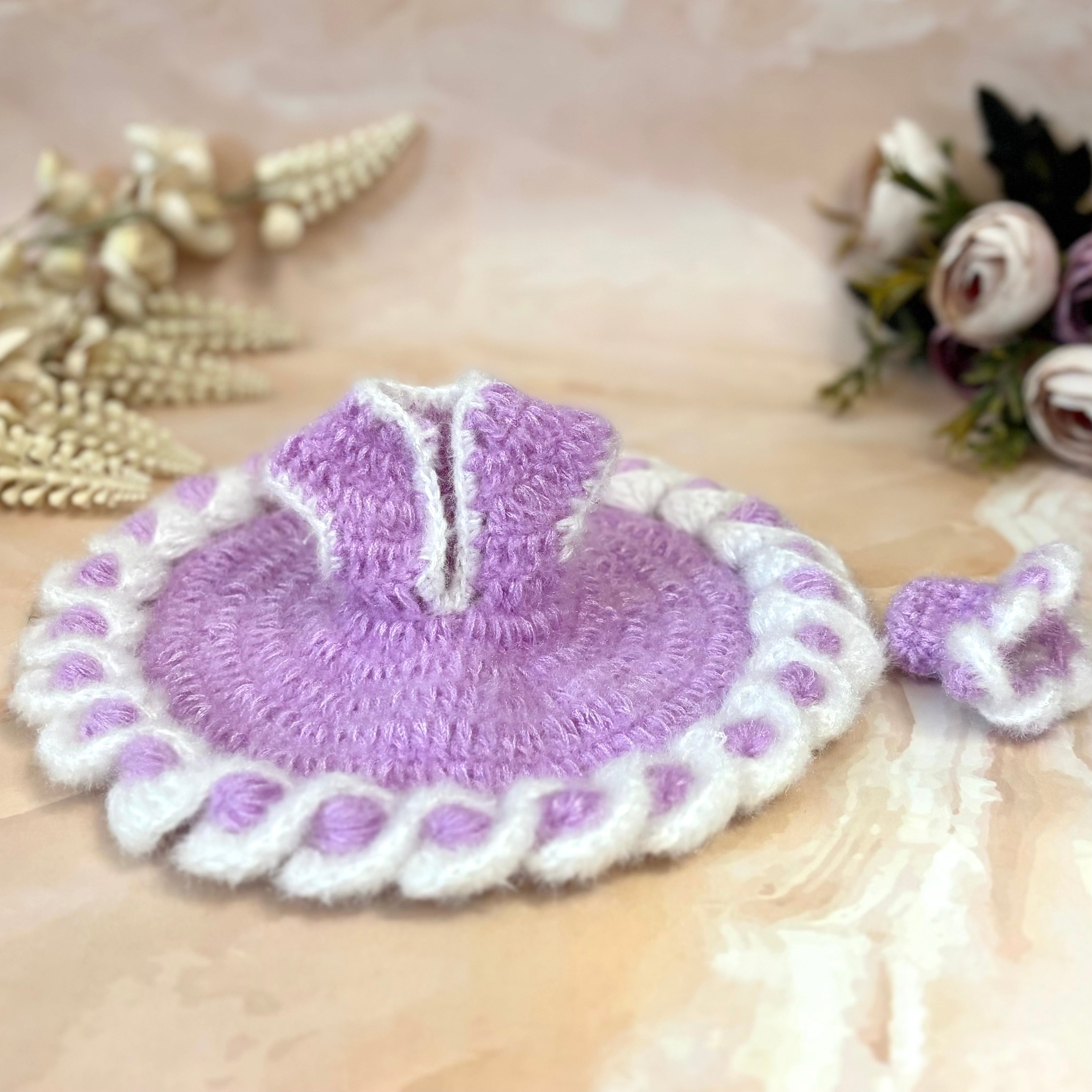 Handmade Lavender Woollen Laddu Gopal Dress - Designer Kanha Ji Poshak for Janmashtami, Fancy Bal Gopal Dress, Krishna Ji Outfit