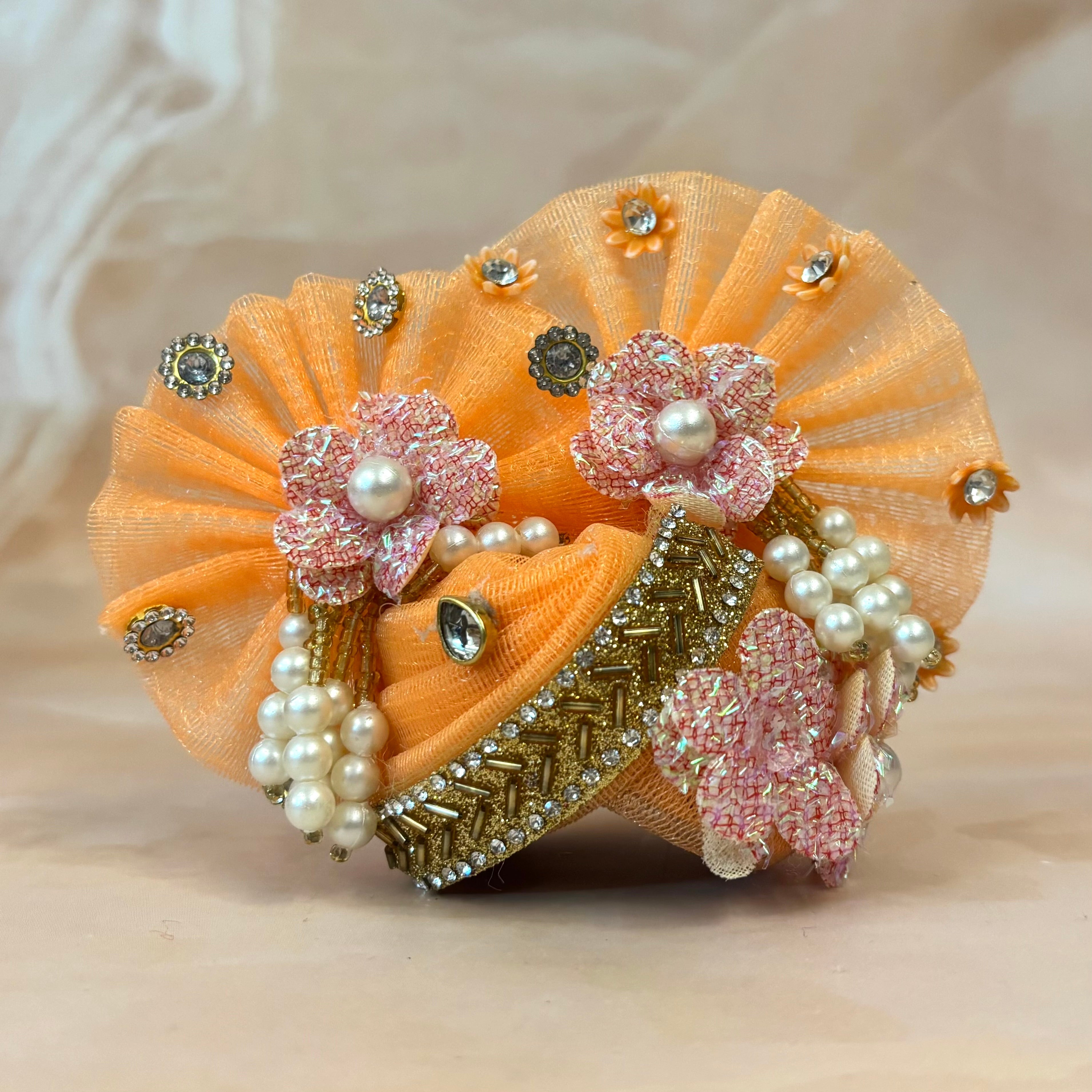 Handmade Peach Velvet Laddu Gopal Dress - Designer Kanha Ji Poshak, Fancy Bal Gopal Dress for Janmashtami Celebrations