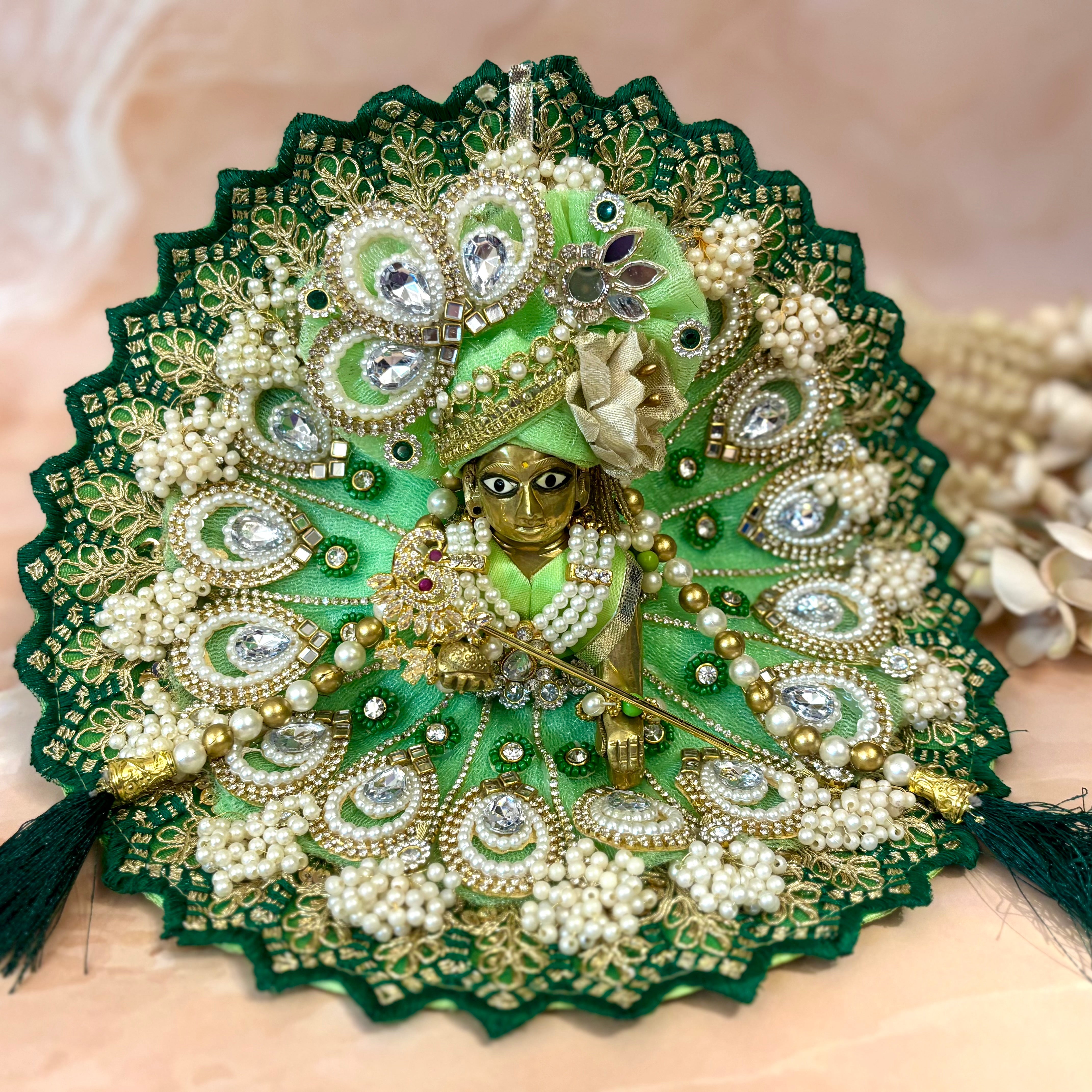 Handmade Teej Special Green Laddu Gopal Dress | Designer Kanha Ji Poshak for Janmashtami | Fancy Bal Gopal & Krishna Ji Dress
