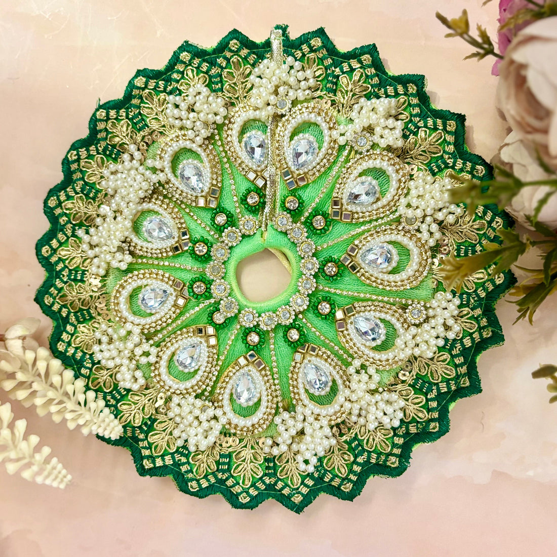 Handmade Teej Special Green Laddu Gopal Dress | Designer Kanha Ji Poshak | Fancy Bal Gopal Dress for Janmashtami Celebrations