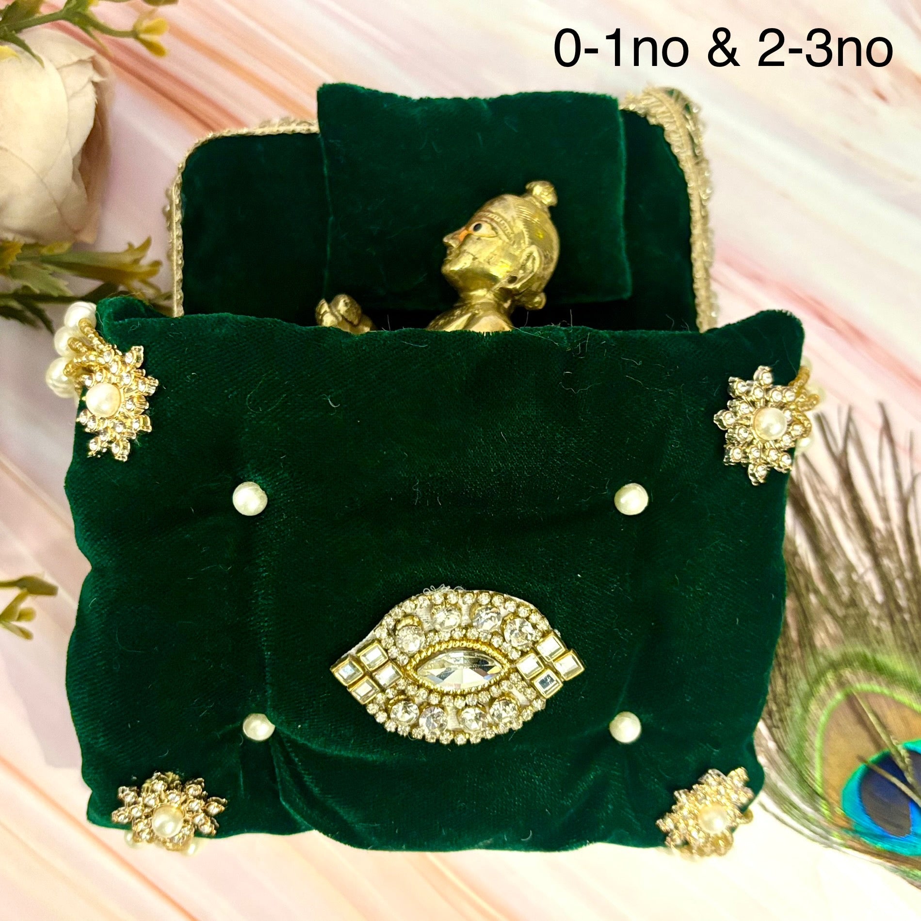 Handmade Harishayan Velvet Laddu Gopal Bedding Set - Designer Kanha Ji Poshak & Bal Gopal Dress for Janmashtami Festival