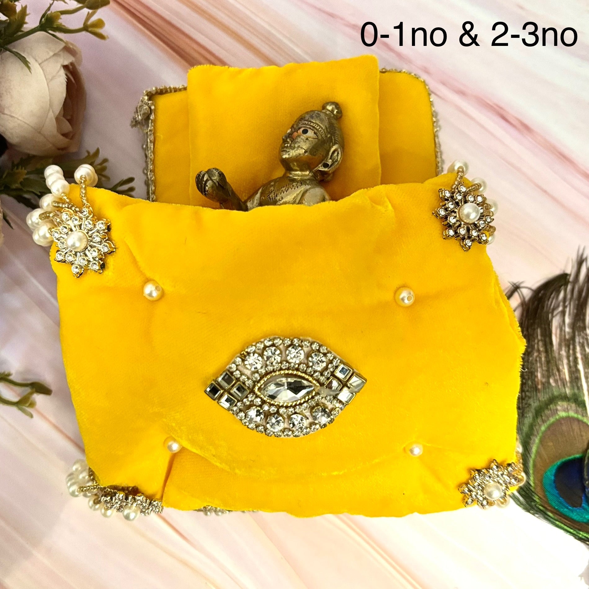 Handmade Kanakavishram Velvet Laddu Gopal Bedding Set - Designer Bal Gopal Dress & Kanha Ji Poshak for Janmashtami Festival