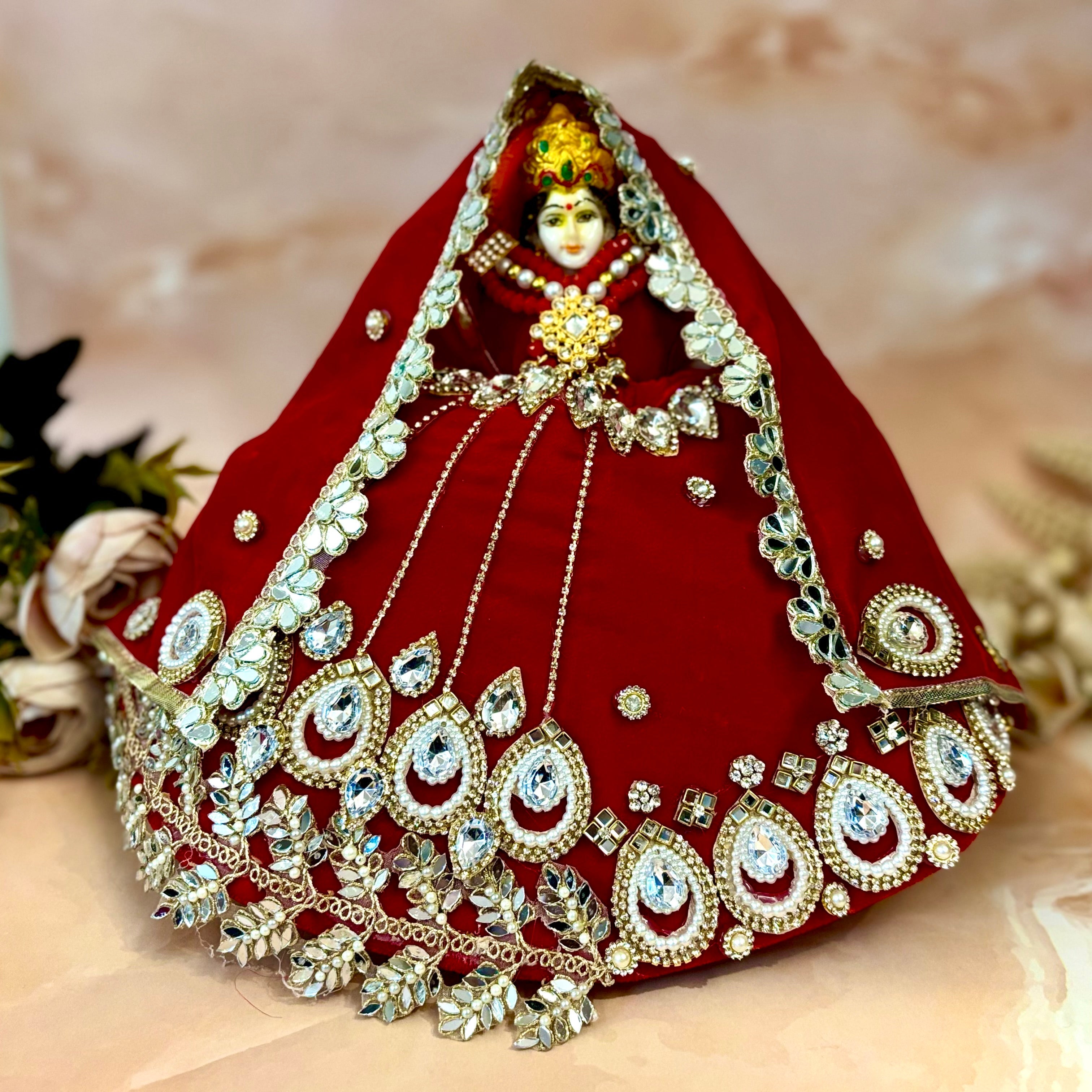 Handmade Rajwadi Mata Rani Dress - Designer Laddu Gopal Poshak, Fancy Kanha Ji Dress for Janmashtami, Bal Gopal & Krishna Ji Celebrations