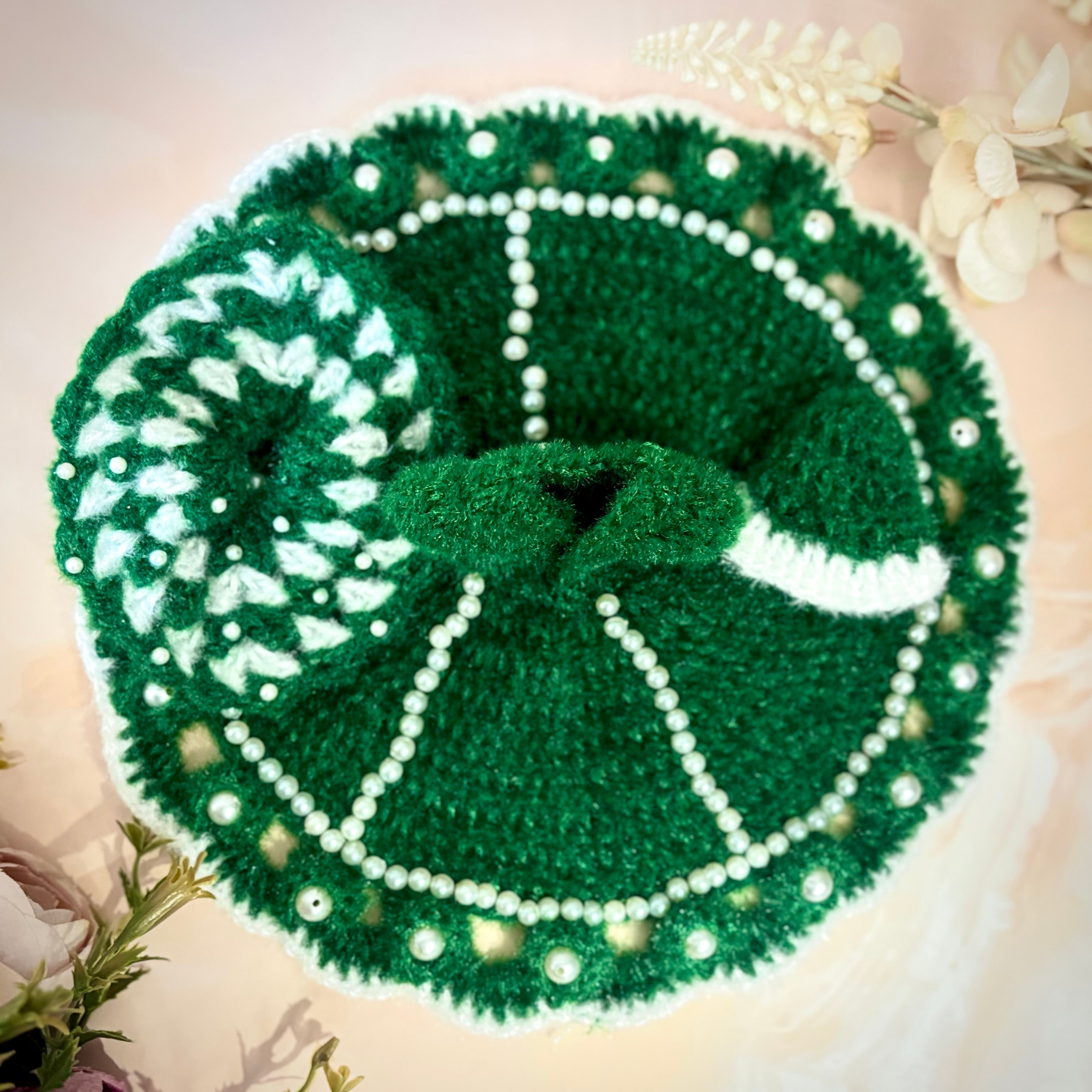 Handmade Green Pearl Woollen Laddu Gopal Dress - Designer Kanha Ji Poshak for Janmashtami, Fancy Bal Gopal Dress, Krishna Ji Outfit