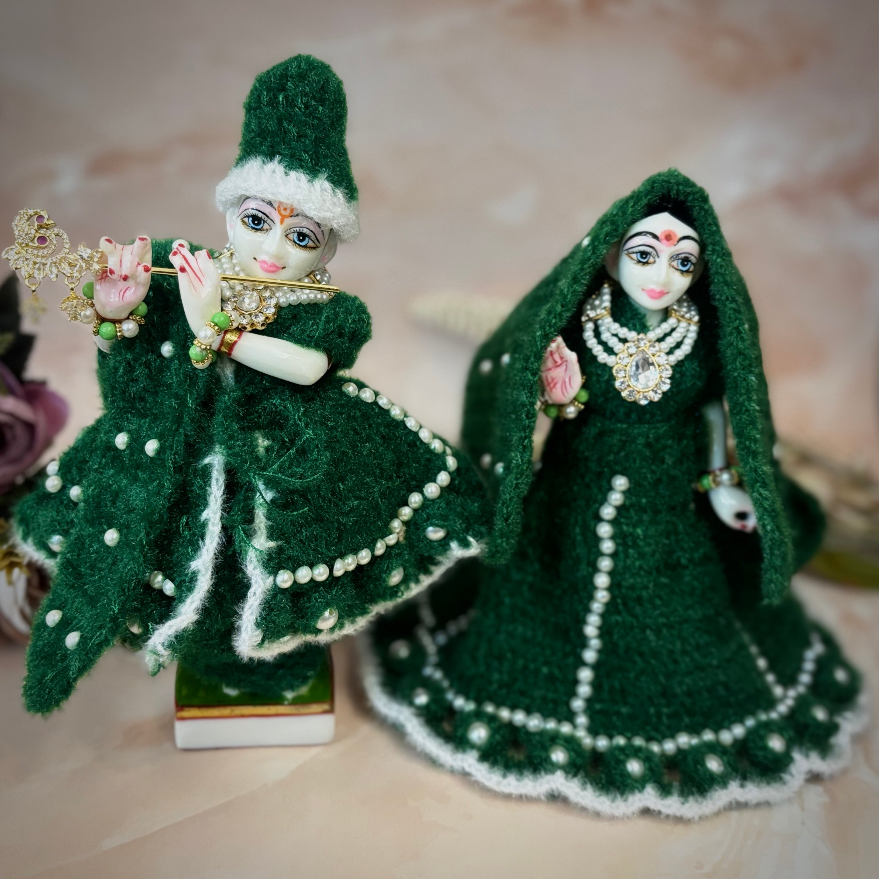 Handmade Harit Pearl Woollen Laddu Gopal Dress - Designer Kanha Ji Poshak for Janmashtami, Fancy Bal Gopal Dress, Krishna Ji Outfit