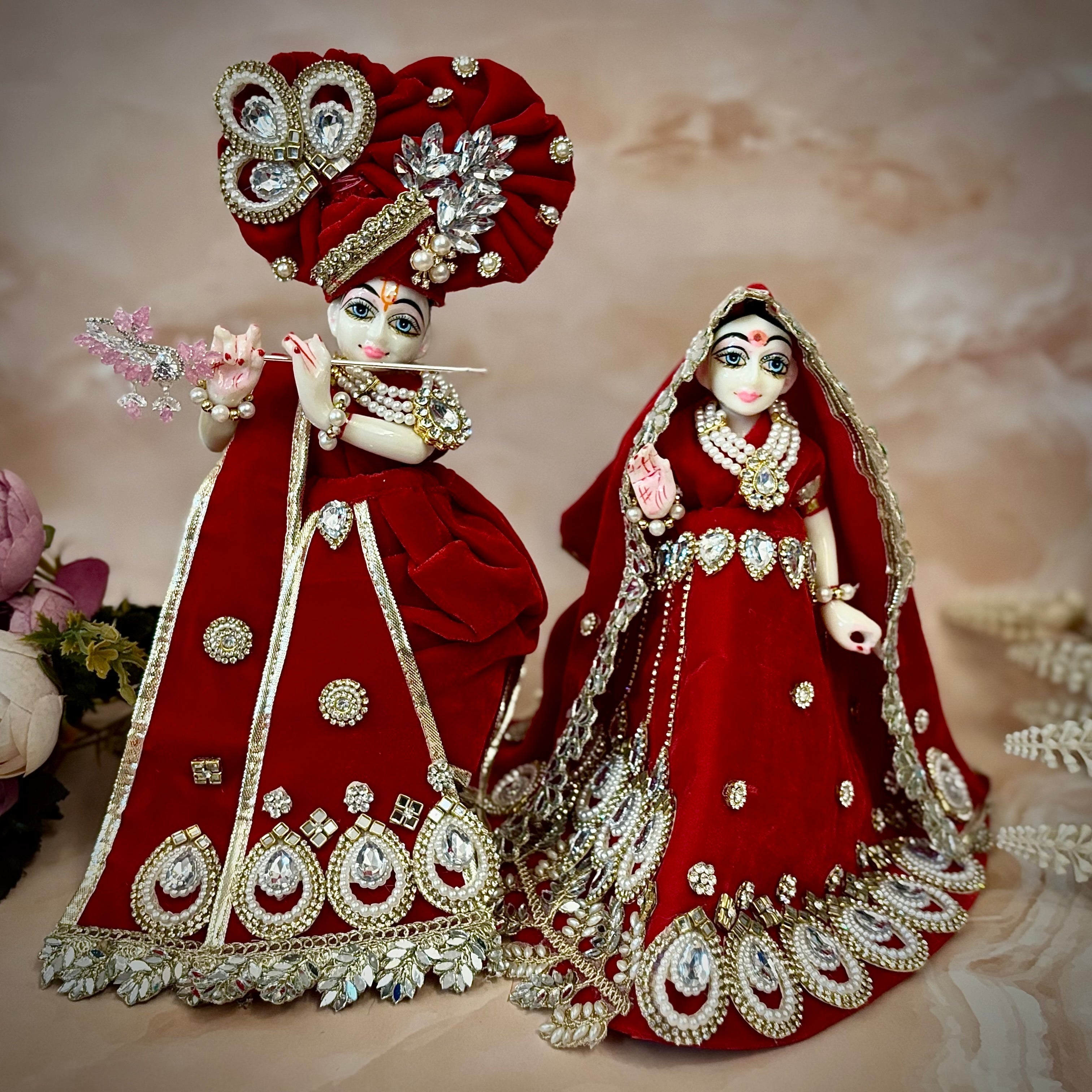 Handmade Rajwadi Radha Krishna Dress - Designer Laddu Gopal Poshak, Fancy Kanha Ji Dress for Janmashtami, Bal Gopal & Krishna Ji Dress