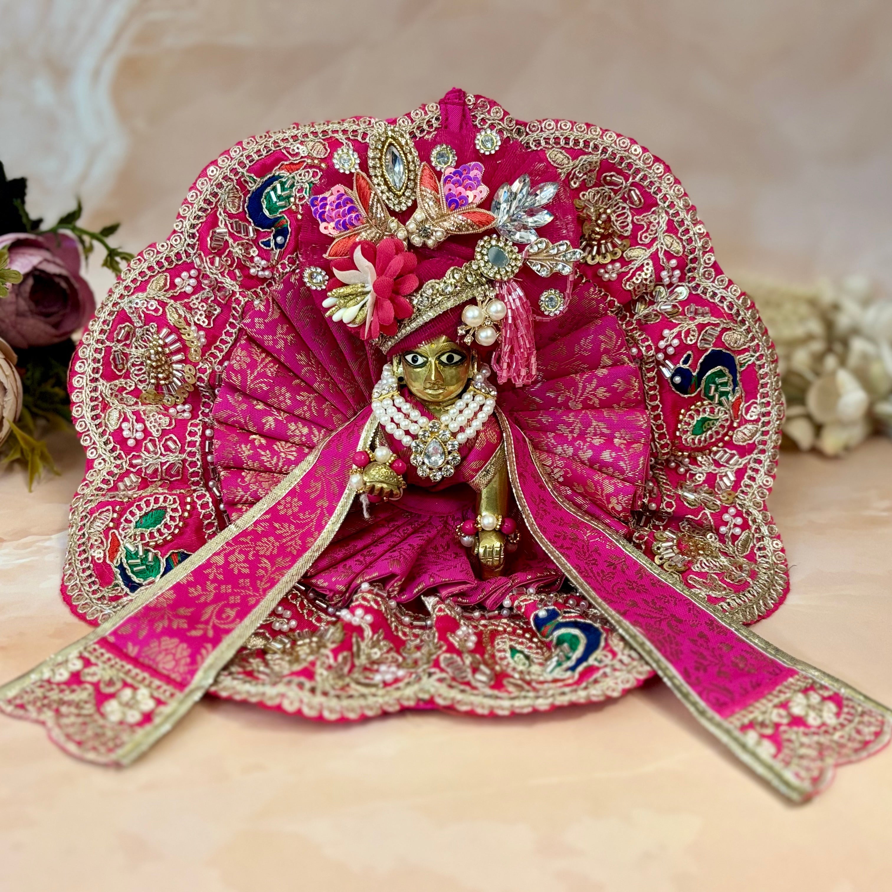 Handmade Rajroop Laddu Gopal Dress - Designer Kanha Ji Poshak & Fancy Bal Gopal Outfit for Janmashtami Celebrations