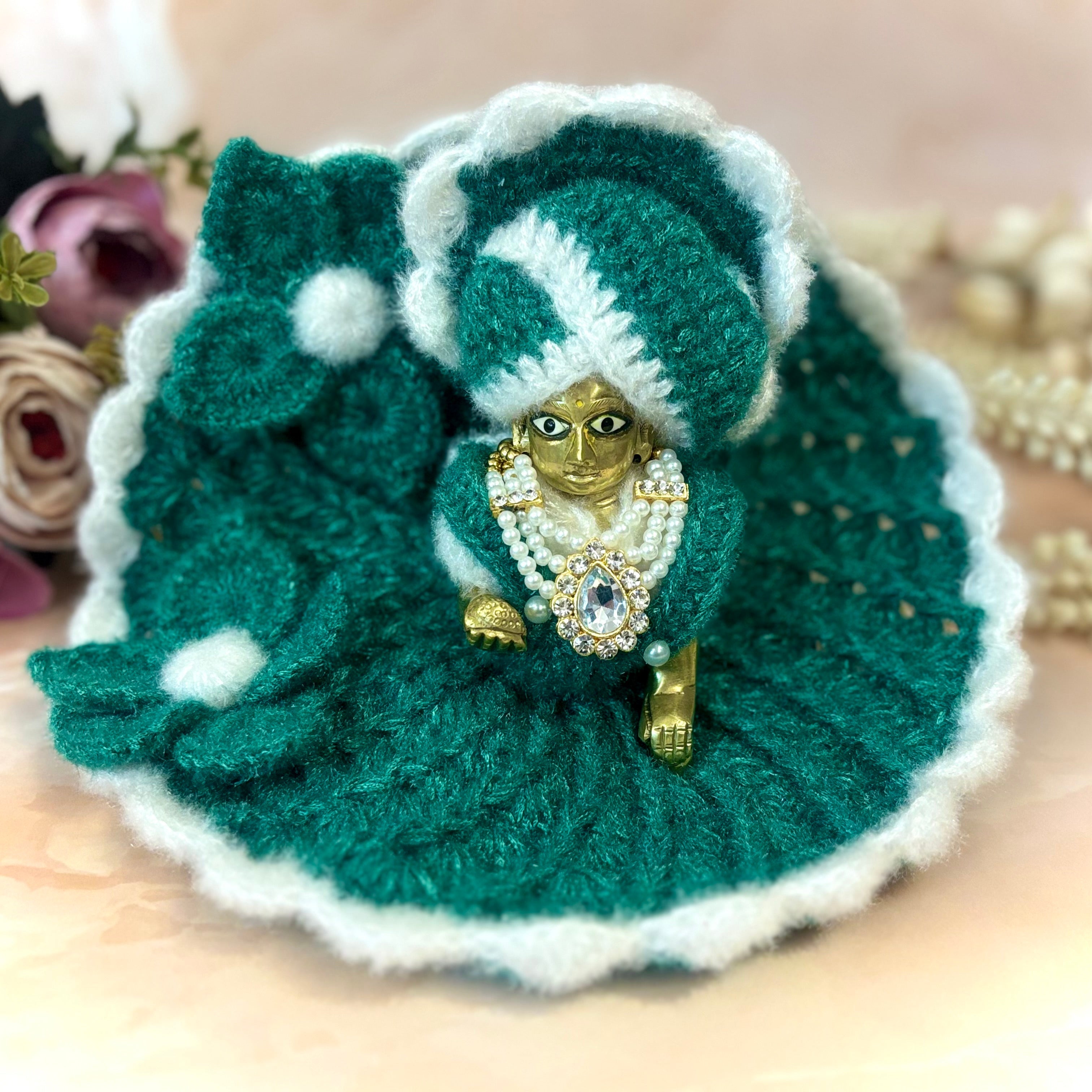 Handmade Rajsi Woollen Laddu Gopal Dress - Designer Kanha Ji Poshak for Janmashtami, Fancy Bal Gopal Dress, Krishna Ji Dress