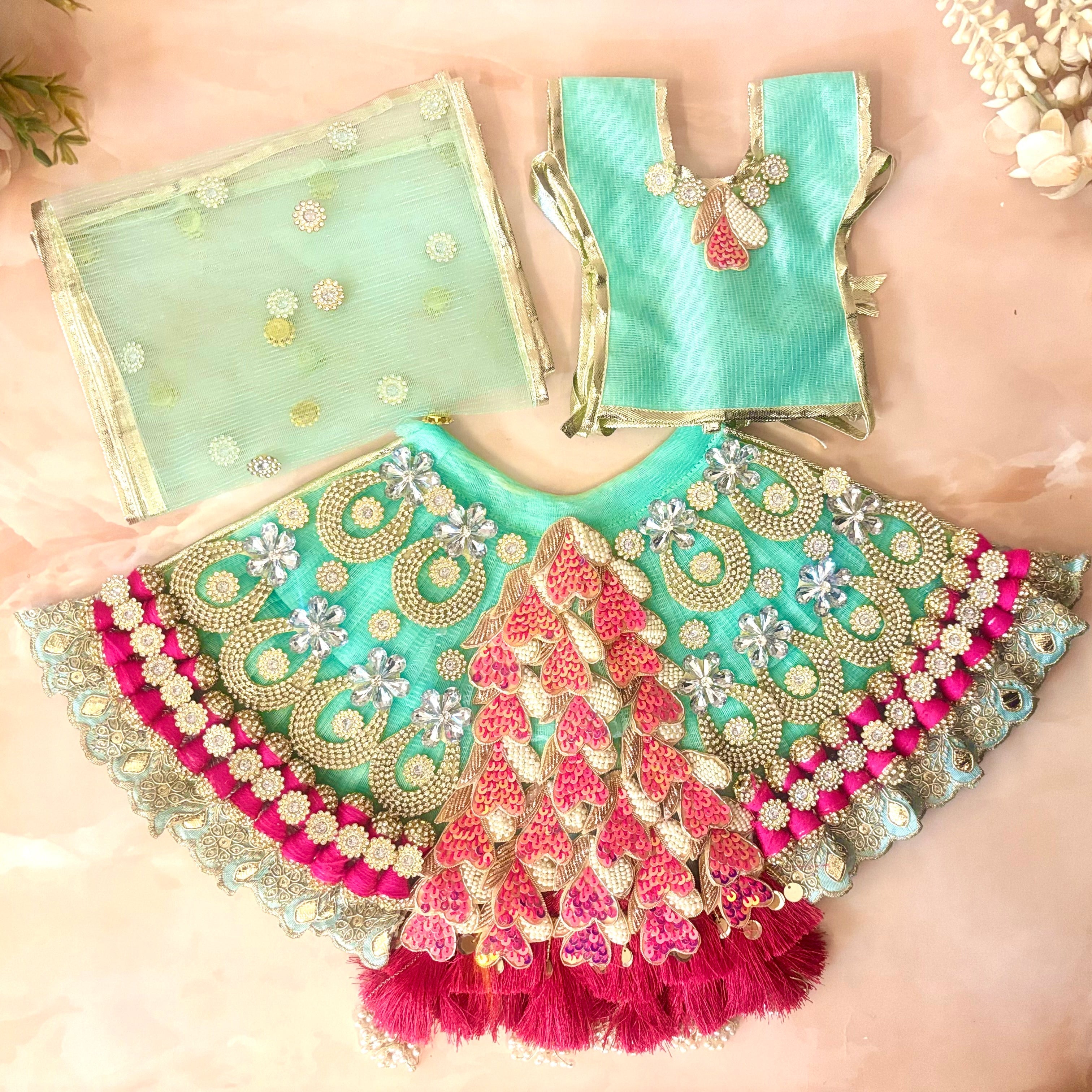 Handmade Padmaraga Mata Rani Dress - Designer Laddu Gopal Poshak for Janmashtami | Fancy Bal Gopal & Kanha Ji Dress