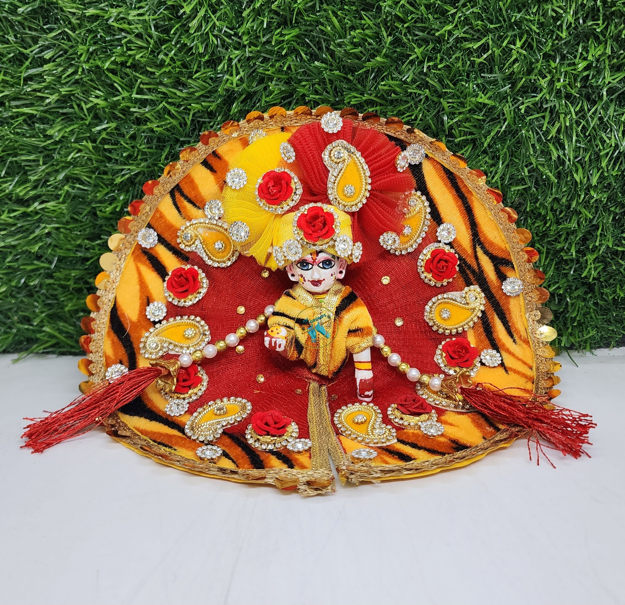 Designer Laddu Gopal Dress - Red Net Poshak for Kanha Ji | Fancy Bal Gopal Dress for Janmashtami | Comfortable Size 0-6