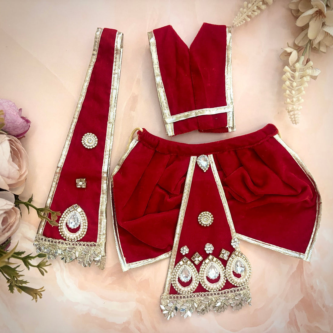 Handmade Rajwadi Radha Krishna Dress - Designer Laddu Gopal Poshak, Fancy Kanha Ji Dress for Janmashtami, Bal Gopal & Krishna Ji Dress