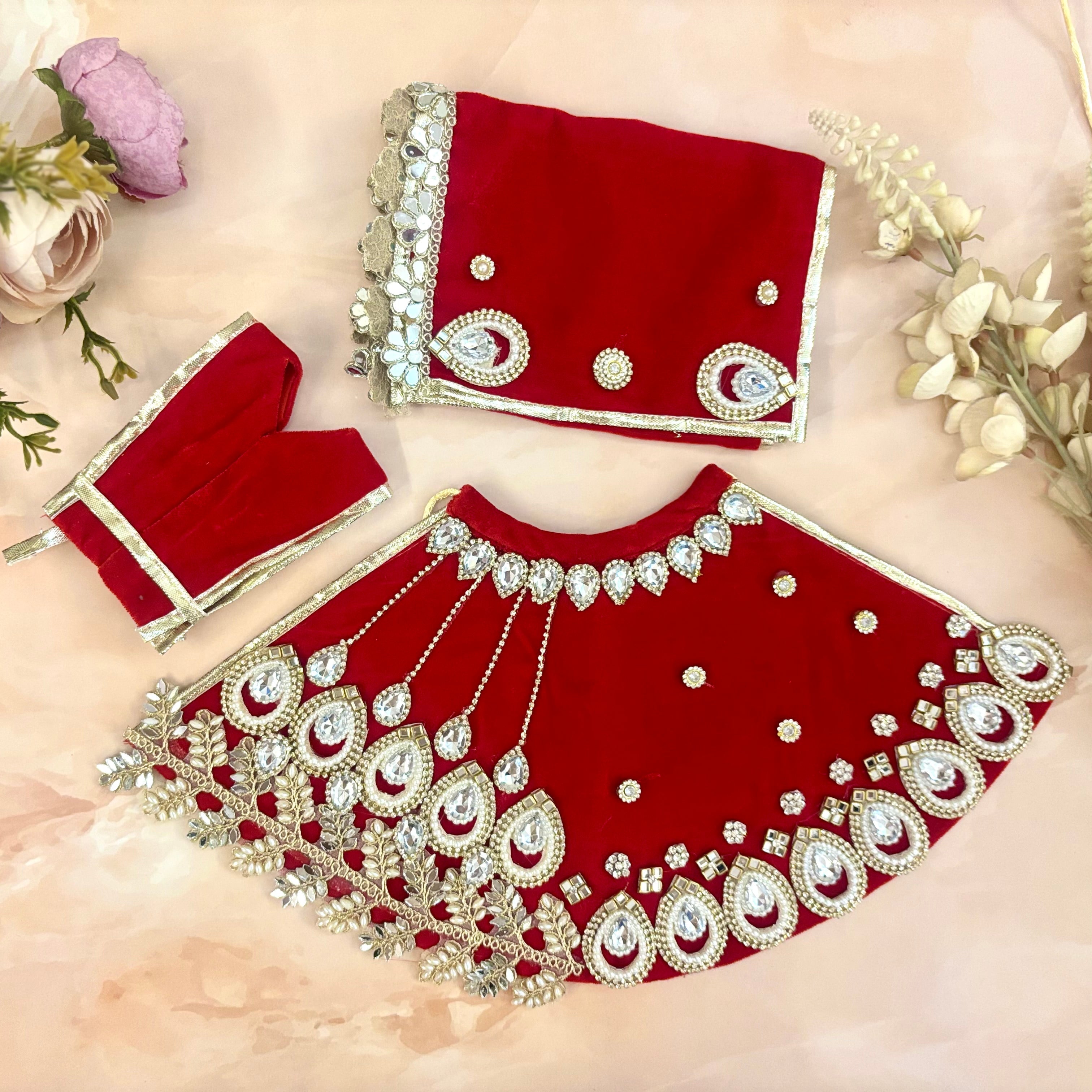 Handmade Rajwadi Radha Krishna Dress - Designer Laddu Gopal Poshak, Fancy Kanha Ji Dress for Janmashtami, Bal Gopal & Krishna Ji Dress