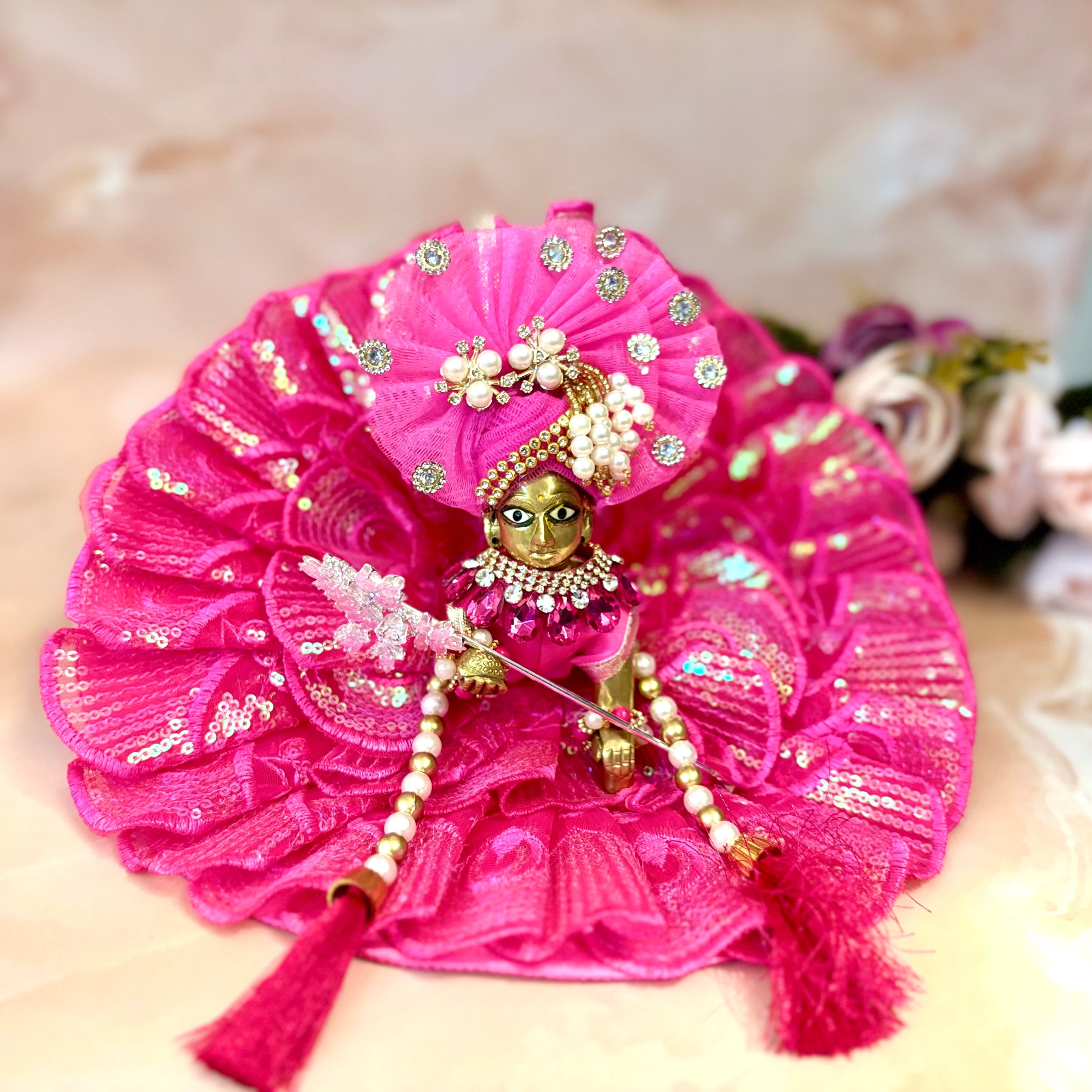Handmade Lalita Shringar Laddu Gopal Dress - Designer Kanha Ji Poshak, Fancy Bal Gopal Dress for Janmashtami Celebrations