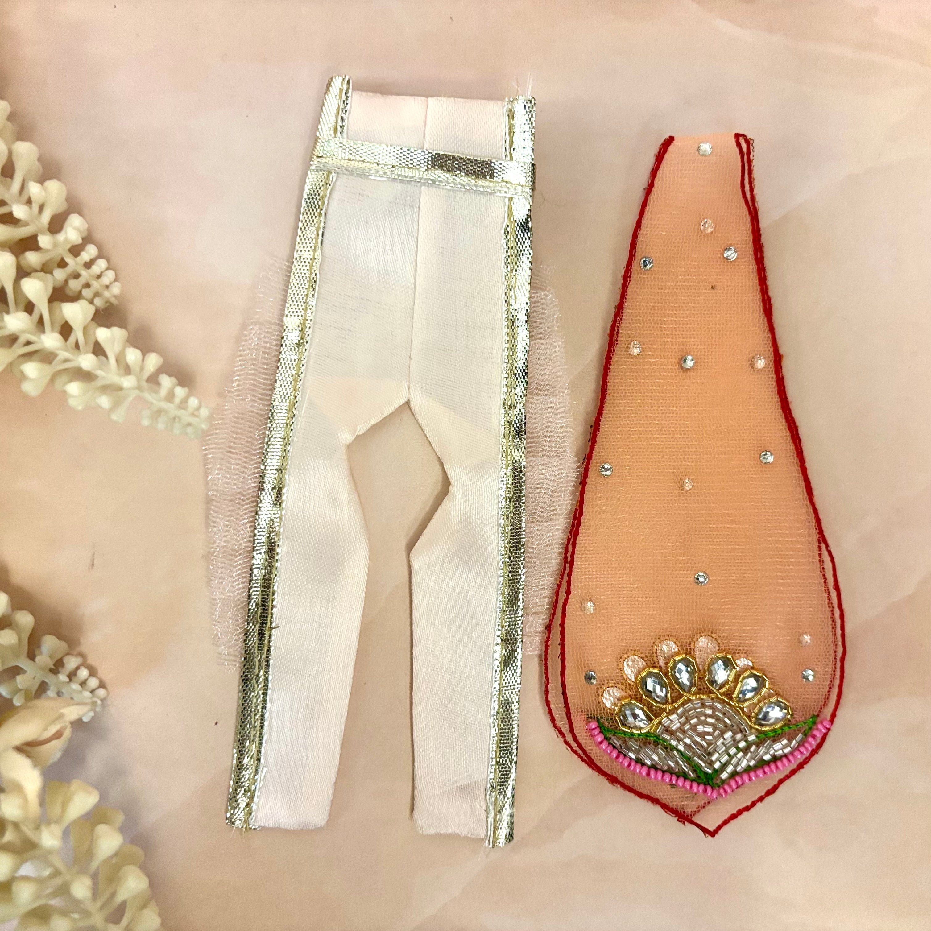 Handmade Luxe Peach Lotus Laddu Gopal Dress Set - 4 Piece Designer Poshak for Kanha Ji, Bal Gopal & Krishna Ji - Perfect for Janmashtami Festival