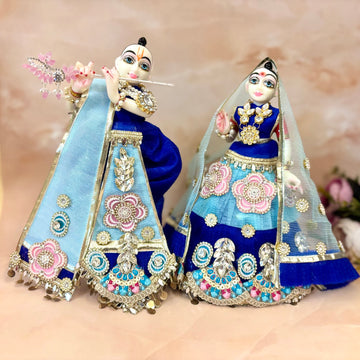 Handmade Neelamber Radhe Krishna Dress - Designer Laddu Gopal Poshak, Fancy Kanha Ji Dress for Janmashtami, Bal Gopal & Krishna Ji Celebrations