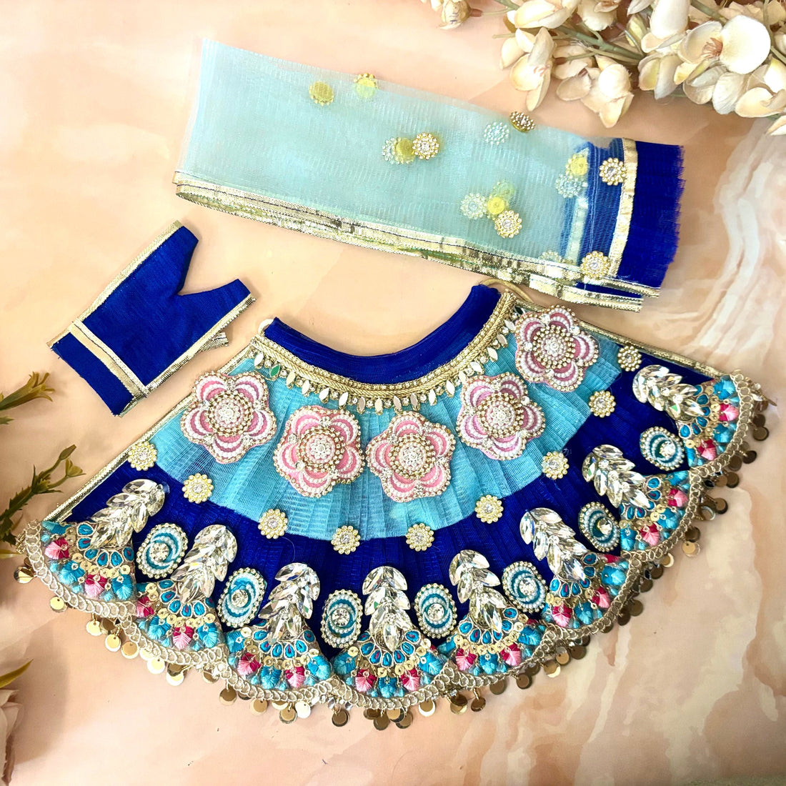 Handmade Neelanjana Mata Rani Dress - Designer Laddu Gopal Poshak for Janmashtami, Fancy Kanha Ji Dress, Bal Gopal & Krishna Ji Outfit