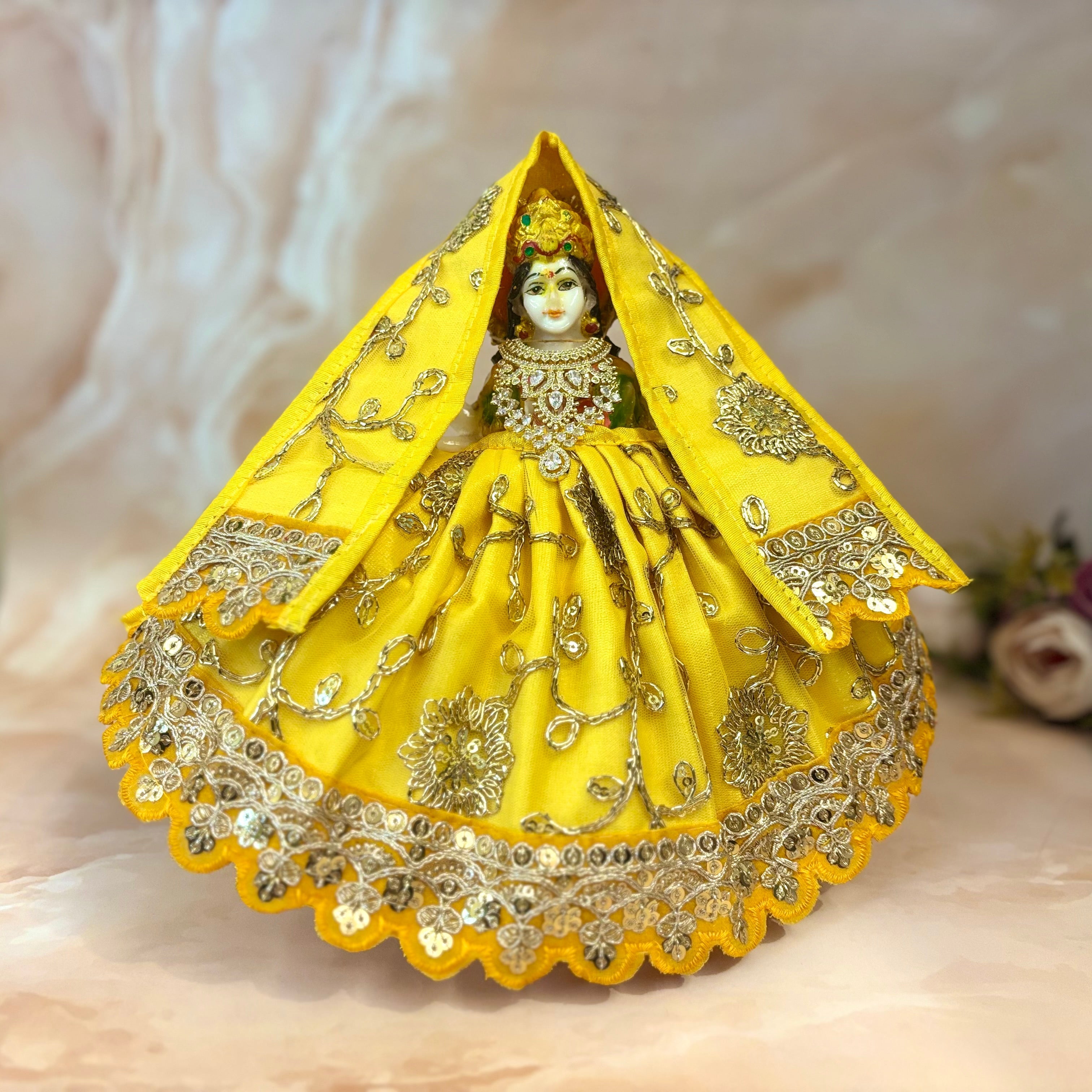 Handmade Peetambari Shringar Mata Rani Dress - Designer Laddu Gopal Dress, Fancy Kanha Ji Poshak for Janmashtami, Bal Gopal & Krishna Ji Dress