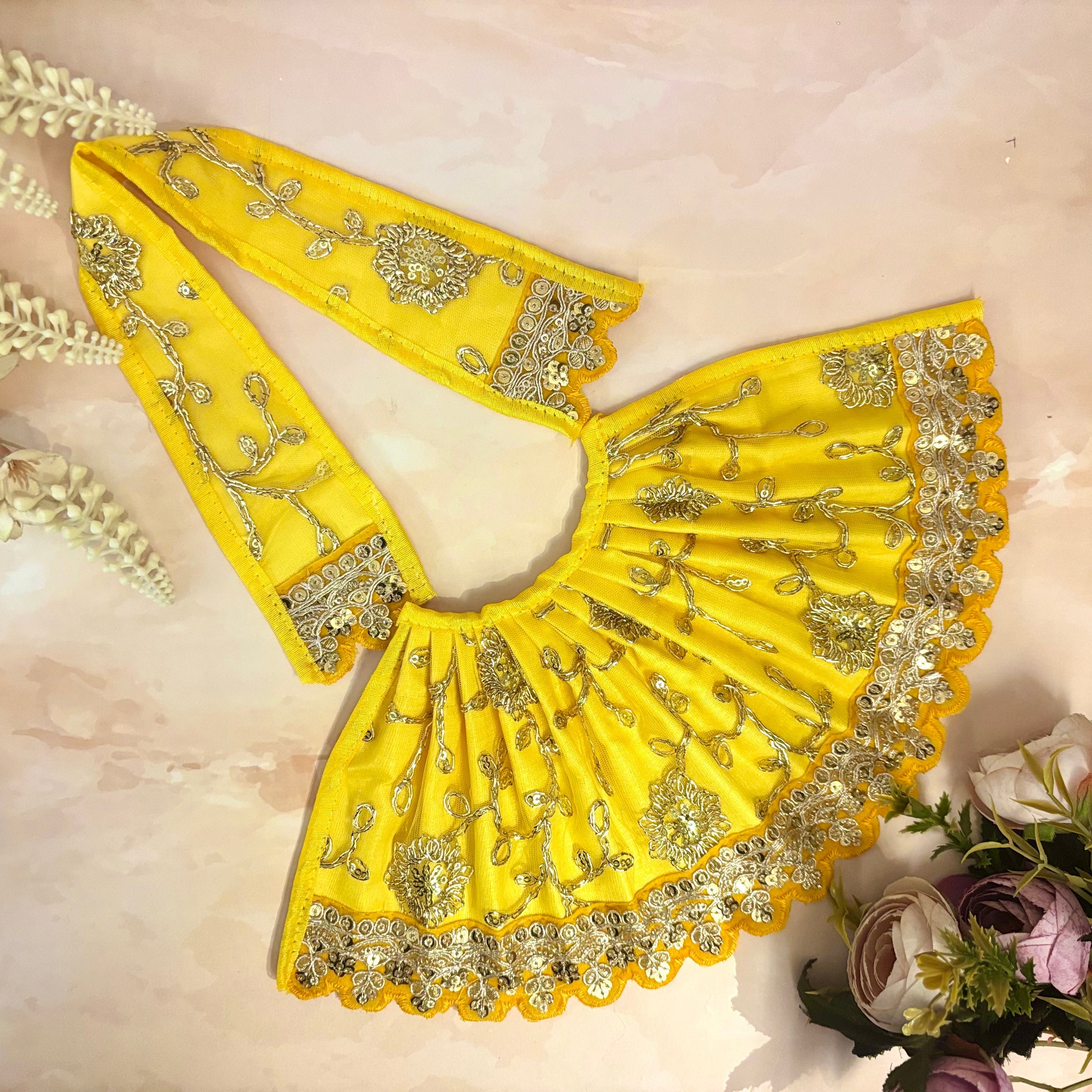 Handmade Peetambari Shringar Mata Rani Dress - Designer Laddu Gopal Dress, Fancy Kanha Ji Poshak for Janmashtami, Bal Gopal & Krishna Ji Dress