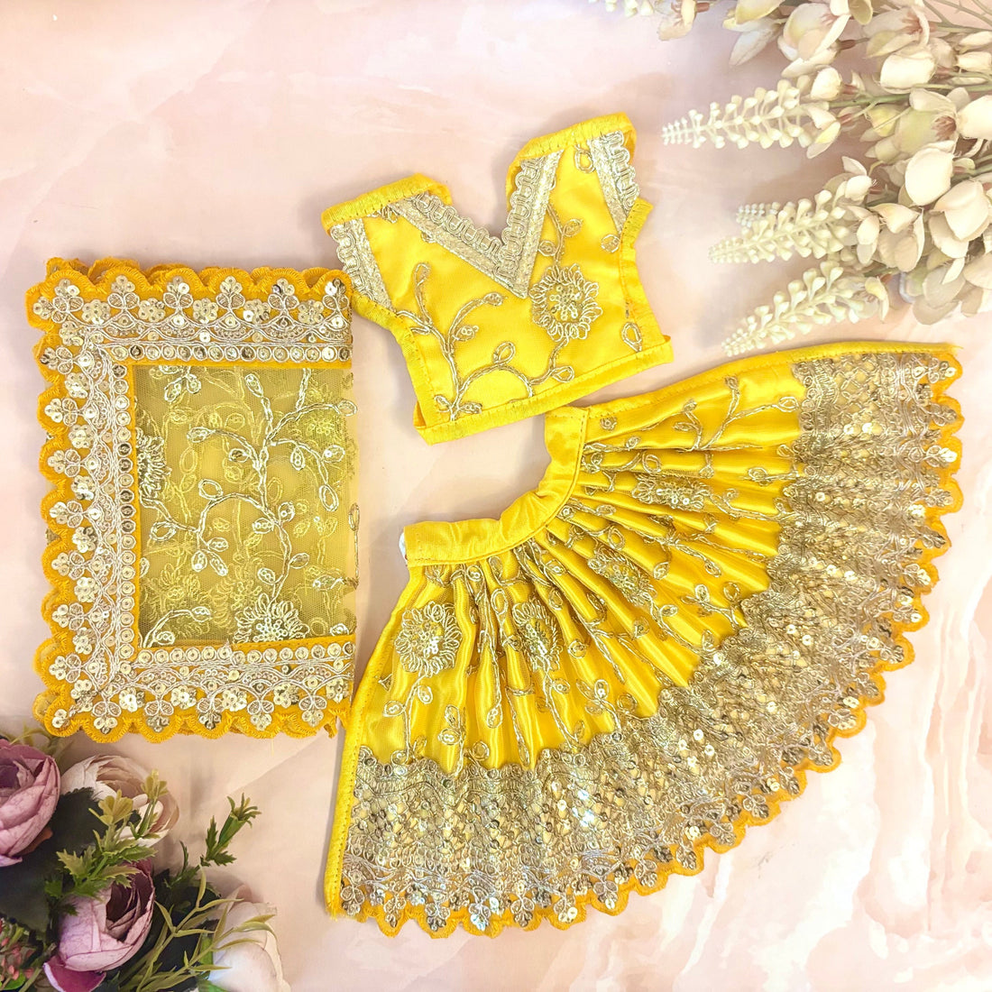 Handmade Peetambari Mata Rani Dress - Designer Laddu Gopal Dress, Kanha Ji Poshak, Bal Gopal Dress for Janmashtami Festival