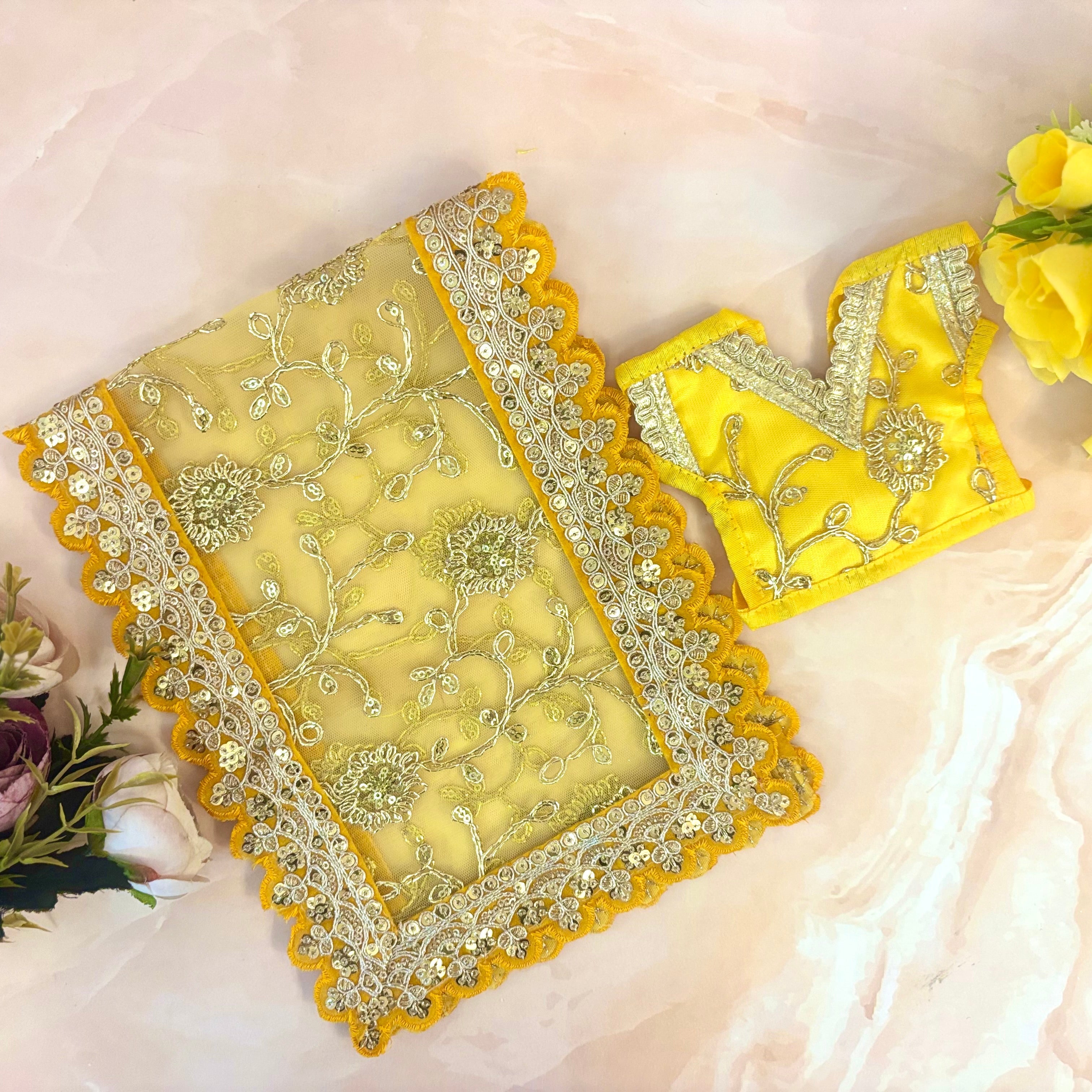 Handmade Peetambari Mata Rani Dress - Designer Laddu Gopal Dress, Kanha Ji Poshak, Bal Gopal Dress for Janmashtami Festival