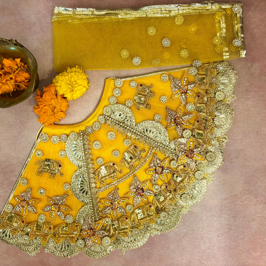 Handmade Kanakprit Mata Rani Dress - Designer Laddu Gopal Poshak for Janmashtami, Fancy Bal Gopal & Krishna Ji Dress