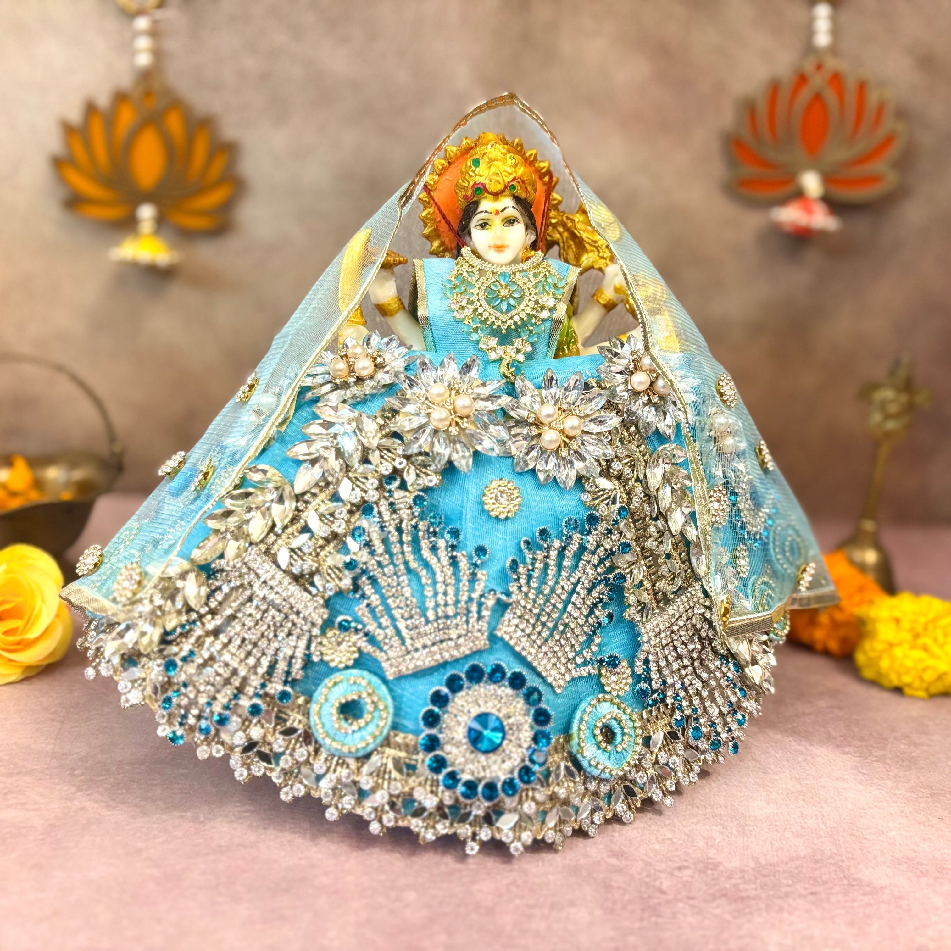 Handmade Divyaneel Mata Rani Dress - Designer Laddu Gopal Dress, Kanha Ji Poshak, Bal Gopal Dress for Janmashtami Festival