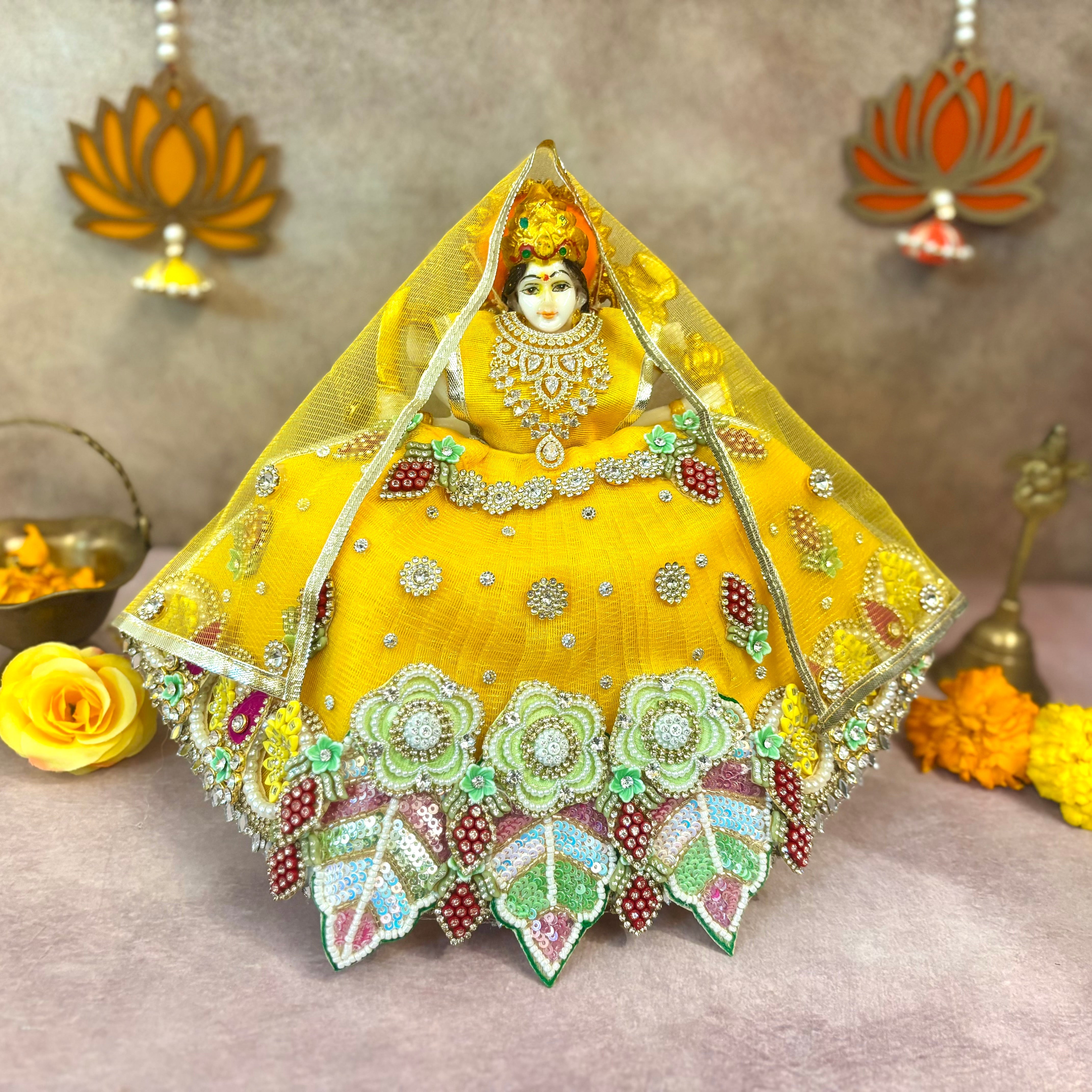 Handmade Hemvarna Shringar Mata Rani Dress - Designer Laddu Gopal Dress, Kanha Ji Poshak, Bal Gopal & Krishna Ji Dress for Janmashtami Festival