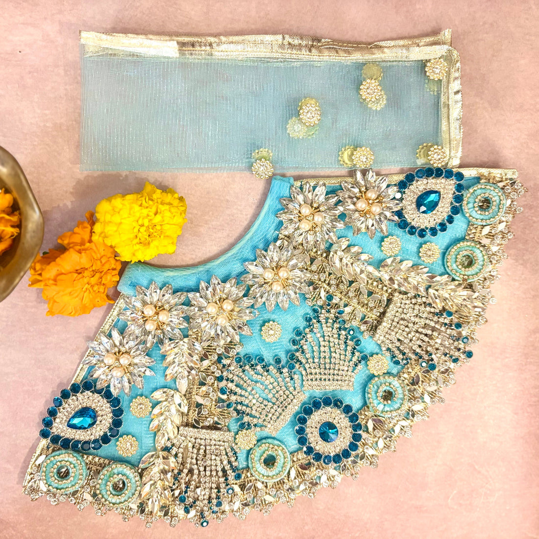Handmade Divyaneel Mata Rani Dress - Designer Laddu Gopal Dress, Kanha Ji Poshak, Bal Gopal Dress for Janmashtami Festival