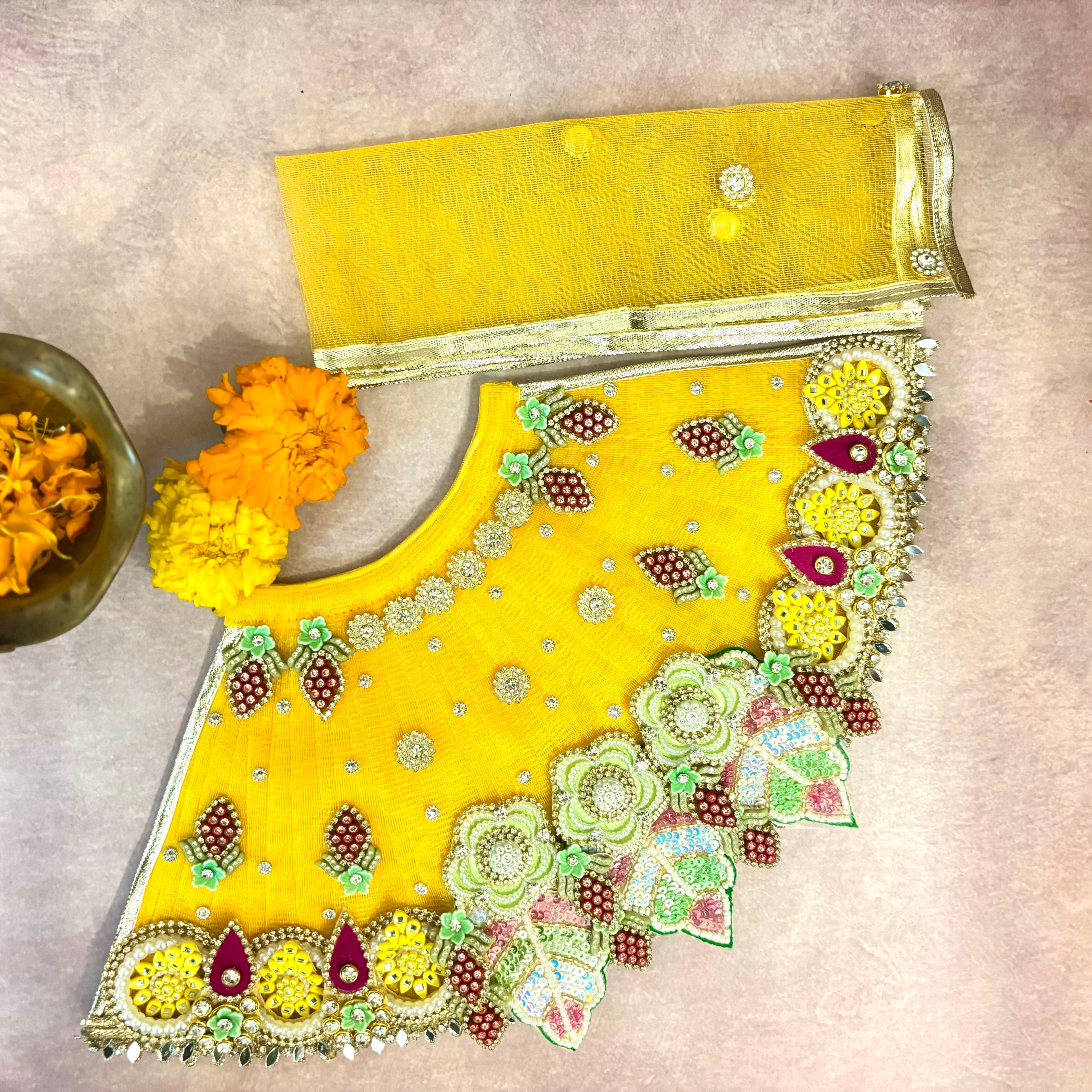 Handmade Hemvarna Shringar Mata Rani Dress - Designer Laddu Gopal Dress, Kanha Ji Poshak, Bal Gopal & Krishna Ji Dress for Janmashtami Festival