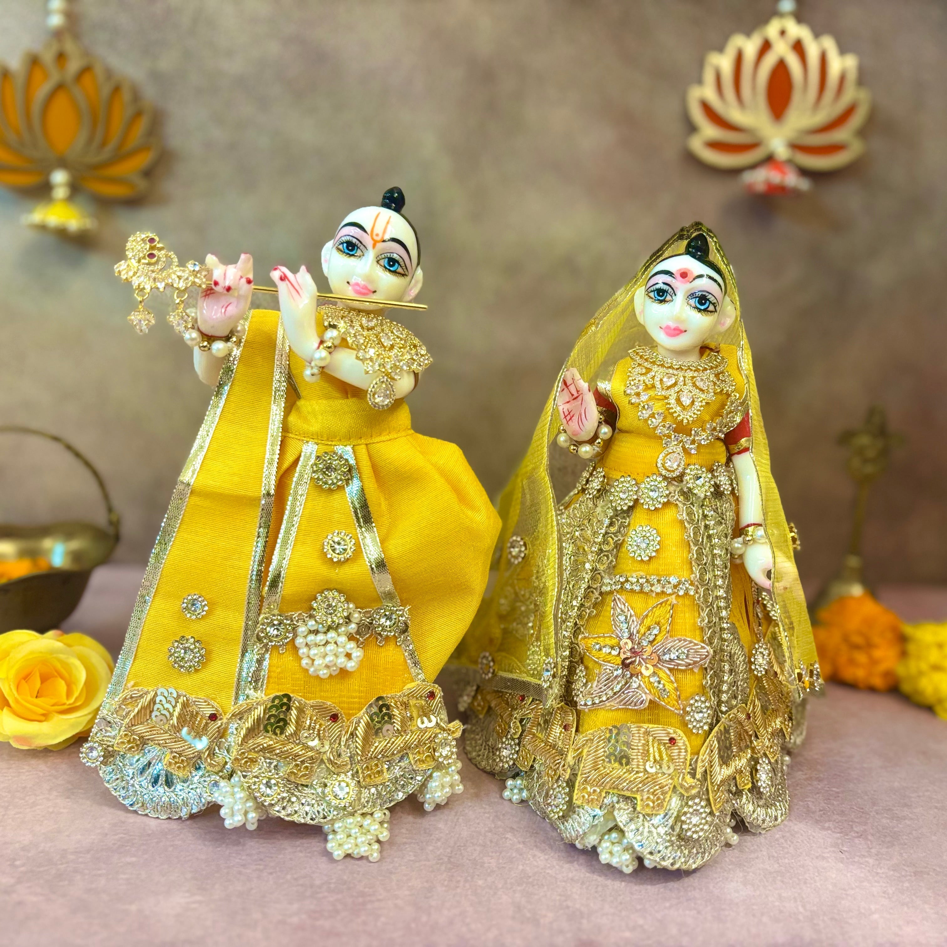 Handmade Designer Kanakyugal Radha Krishna Dress - Fancy Laddu Gopal Poshak for Janmashtami, Bal Gopal & Krishna Ji Dress Collection