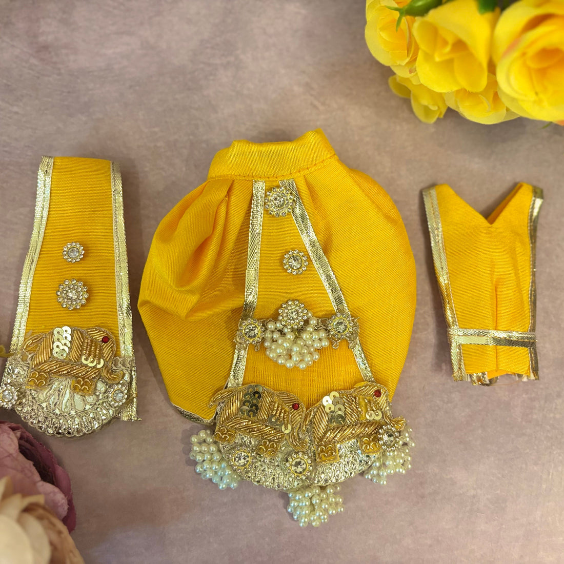 Handmade Designer Kanakyugal Radha Krishna Dress - Fancy Laddu Gopal Poshak for Janmashtami, Bal Gopal & Krishna Ji Dress Collection