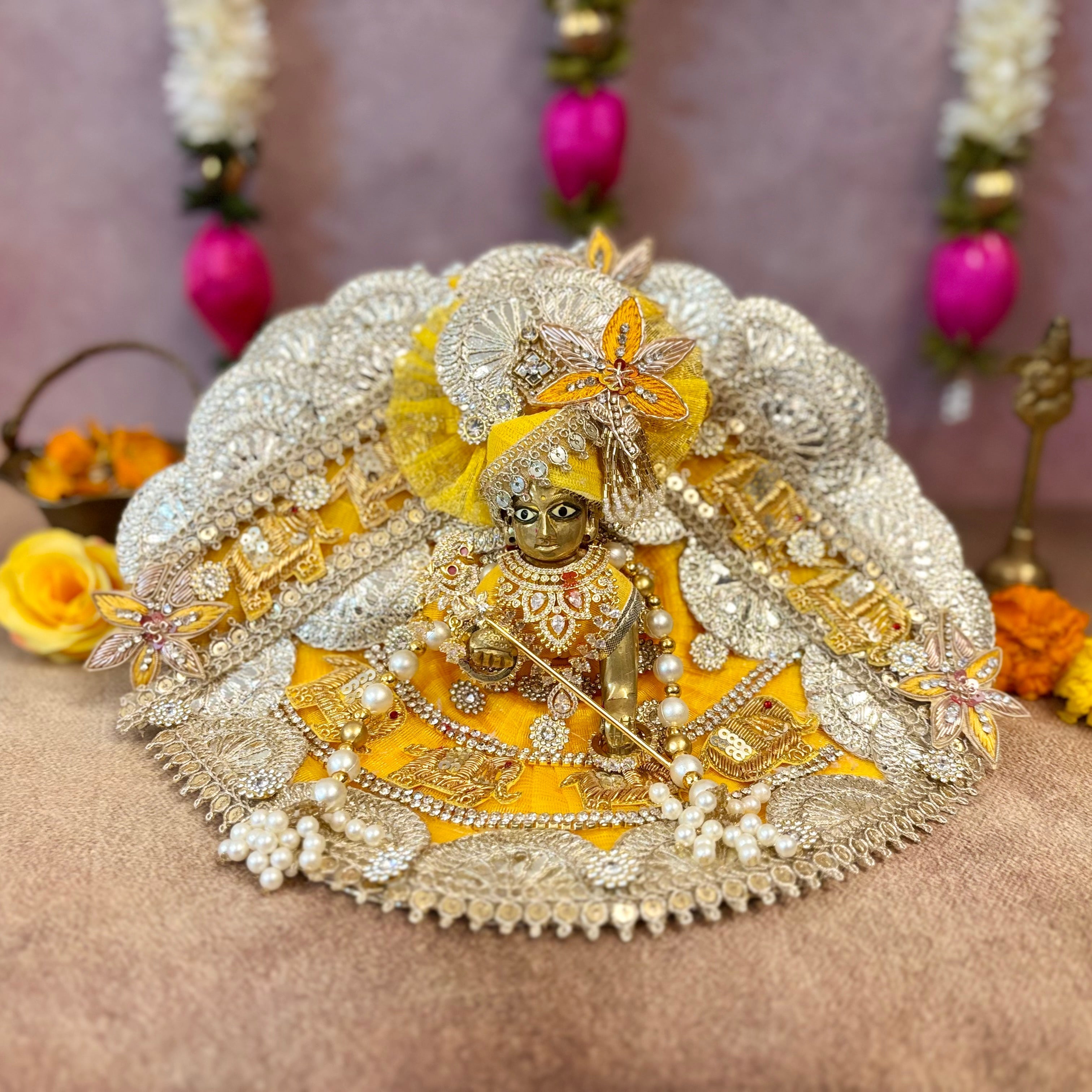 Handmade Kanakyugal Laddu Gopal Dress - Designer Kanha Ji Poshak, Fancy Bal Gopal Dress for Janmashtami Celebrations, Krishna Ji Dress