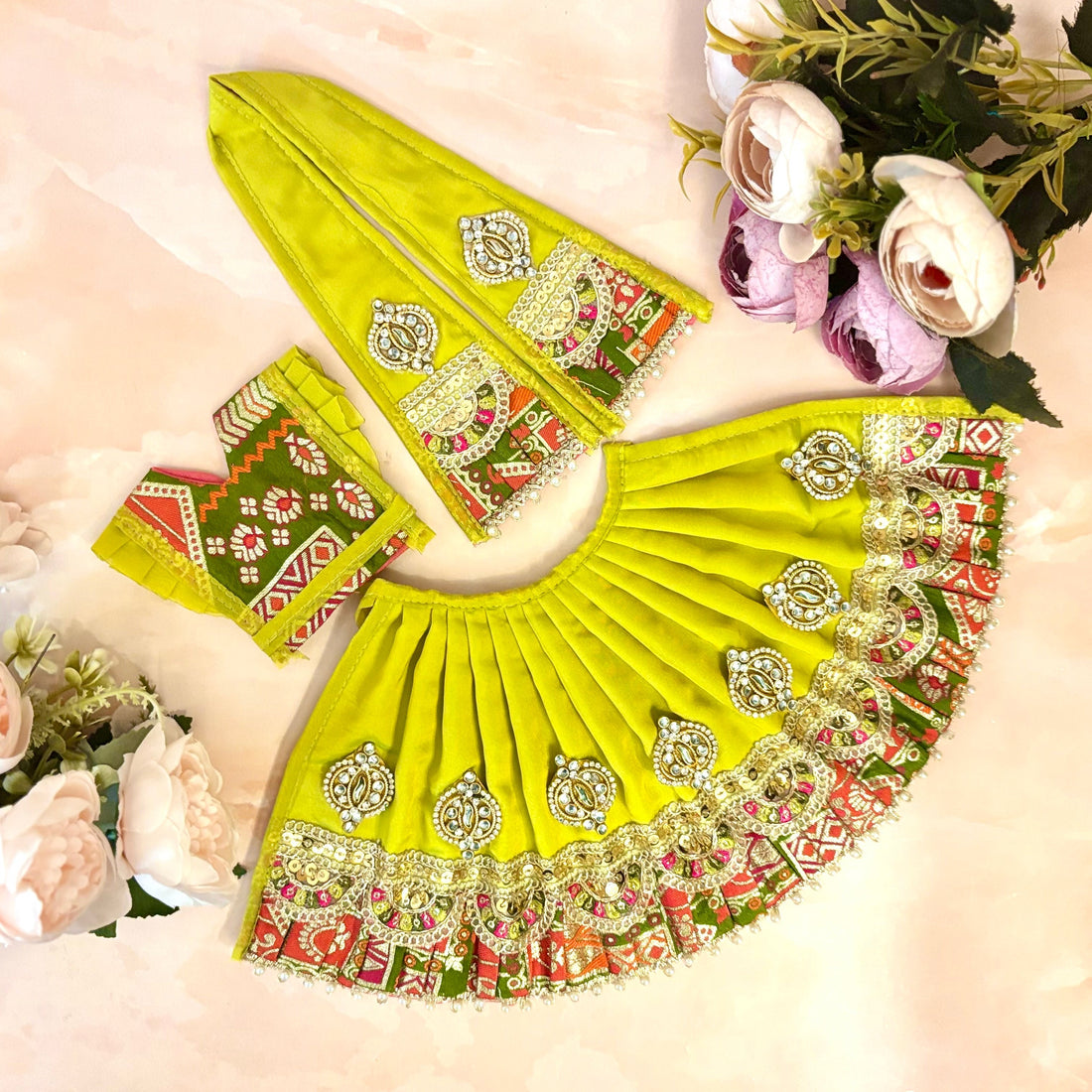 Handmade Meenakshiraj Mata Rani Dress - Designer Laddu Gopal Poshak for Janmashtami, Fancy Kanha Ji Dress, Bal Gopal & Krishna Ji Outfit