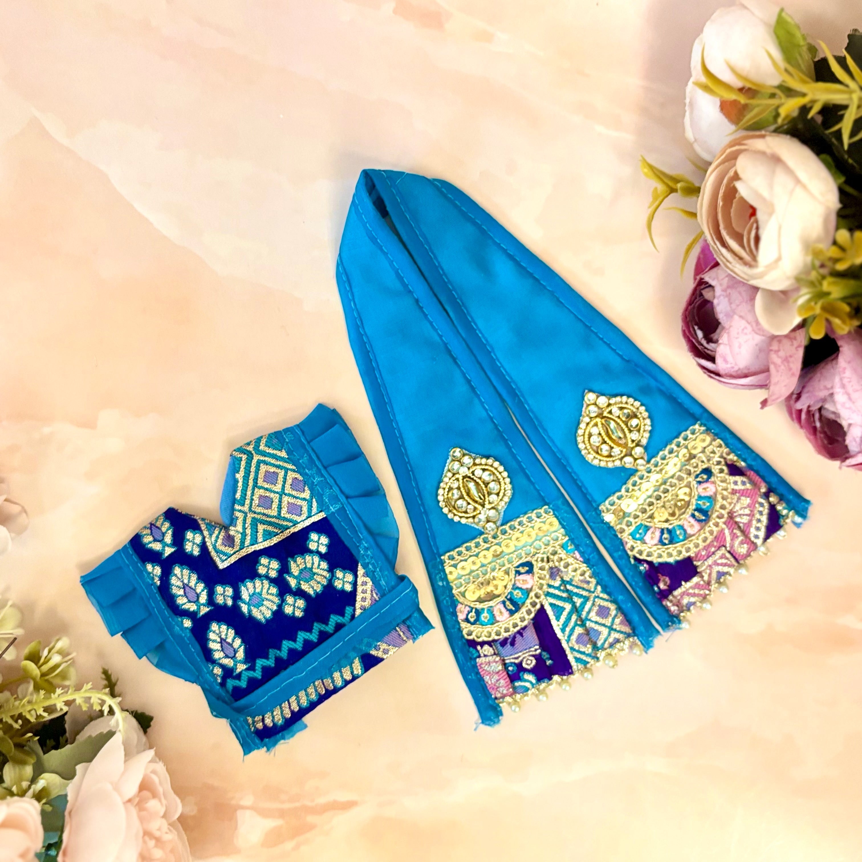 Handmade Maheshwari Mata Rani Dress - Designer Laddu Gopal Poshak for Janmashtami, Fancy Krishna Ji Dress, Bal Gopal Dress, and Kanha Ji Outfit