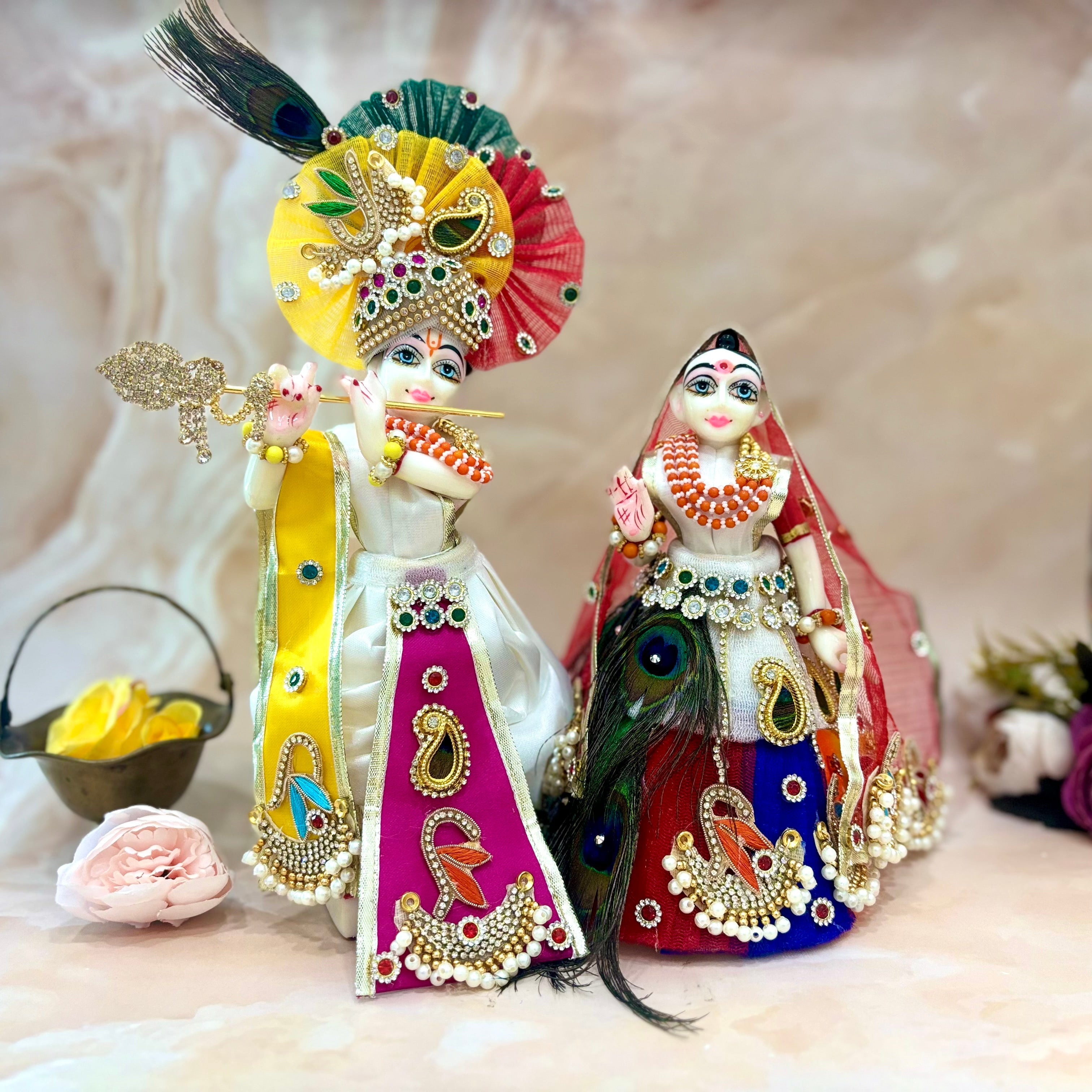 Handmade Mayurraas Radhe Krishna Dress - Designer Laddu Gopal Poshak, Fancy Kanha Ji Dress for Janmashtami, Bal Gopal & Krishna Ji Celebration
