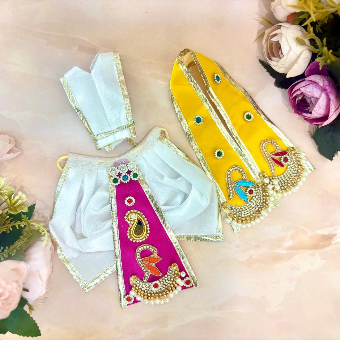 Handmade Mayurraas Radhe Krishna Dress - Designer Laddu Gopal Poshak, Fancy Kanha Ji Dress for Janmashtami, Bal Gopal & Krishna Ji Celebration