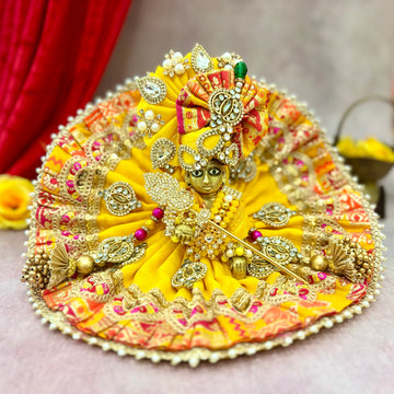 Handmade Keshari Laddu Gopal Dress - Designer Kanha Ji Poshak, Fancy Bal Gopal Dress for Janmashtami Celebrations, Krishna Ji Dress
