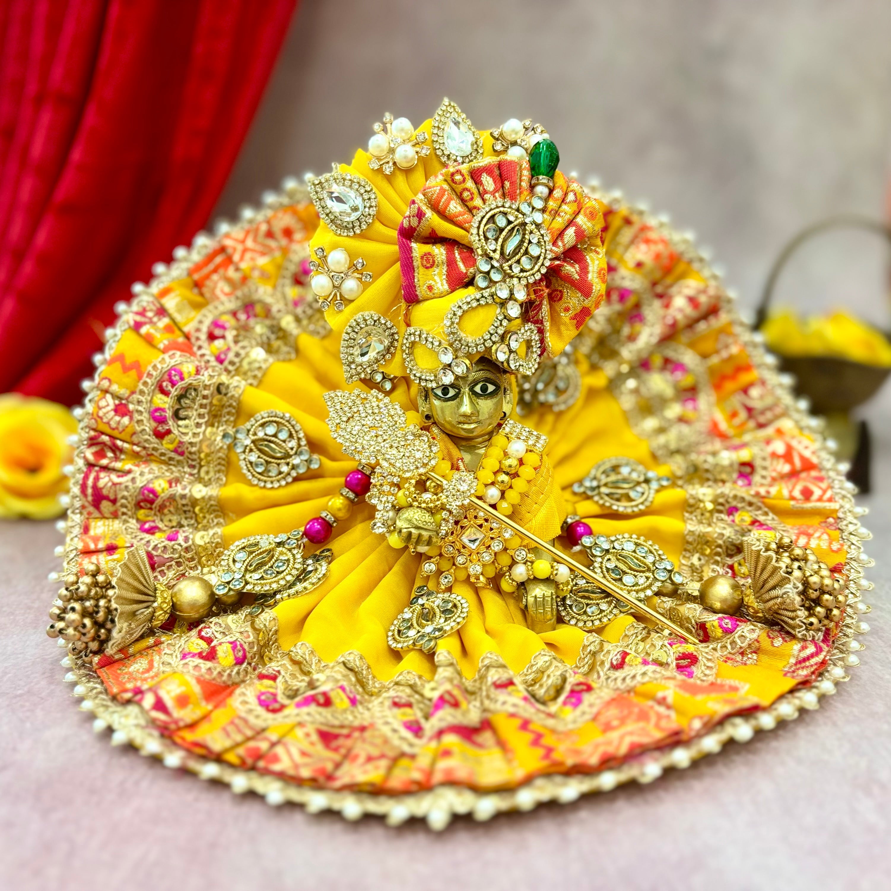 Handmade Keshari Laddu Gopal Dress - Designer Kanha Ji Poshak, Fancy Bal Gopal Dress for Janmashtami Celebrations, Krishna Ji Dress